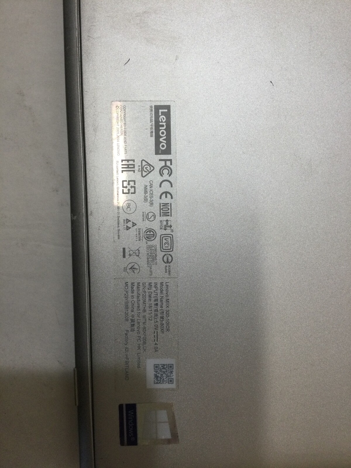 LENOVO MIIX 320-10ICR – INTEL ATOM X5 – 4GB RAM -DOES NOT POWER ON-FOR PARTS-BB!