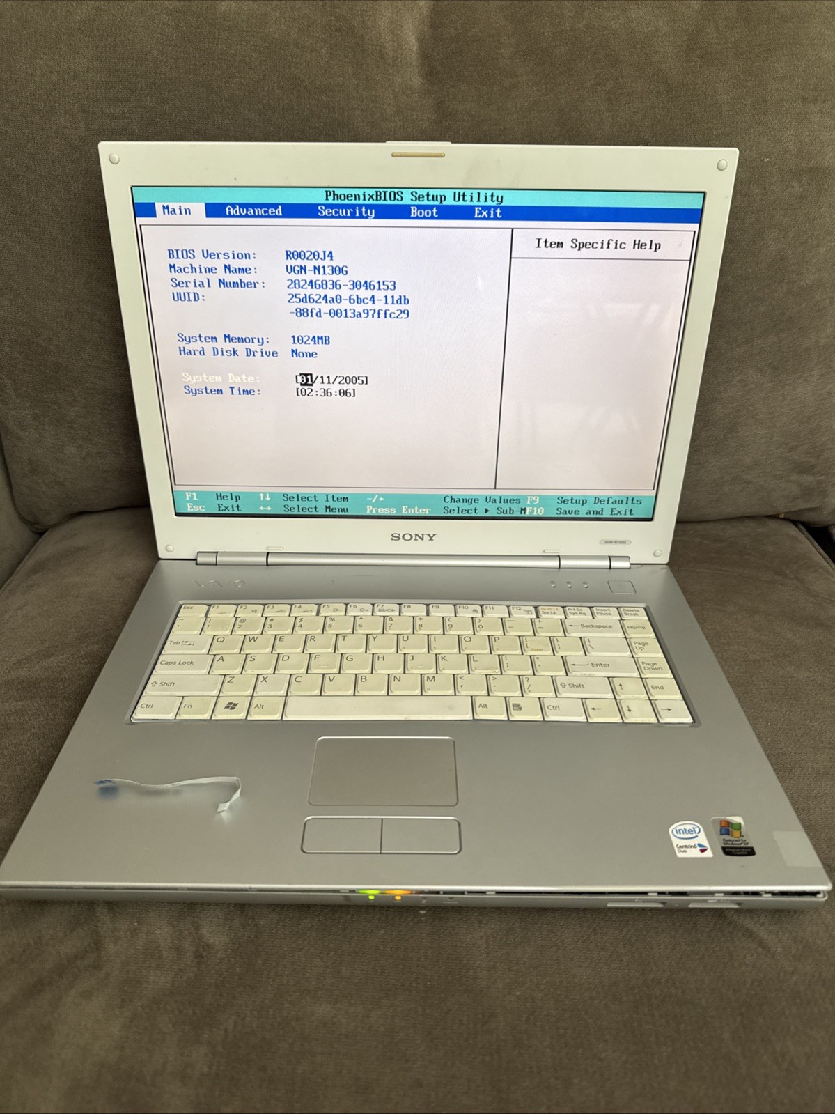 Sony Vaio VGN-N130G Core Duo @ 1.6GHz 1GB RAM, NO HD – PARTS!