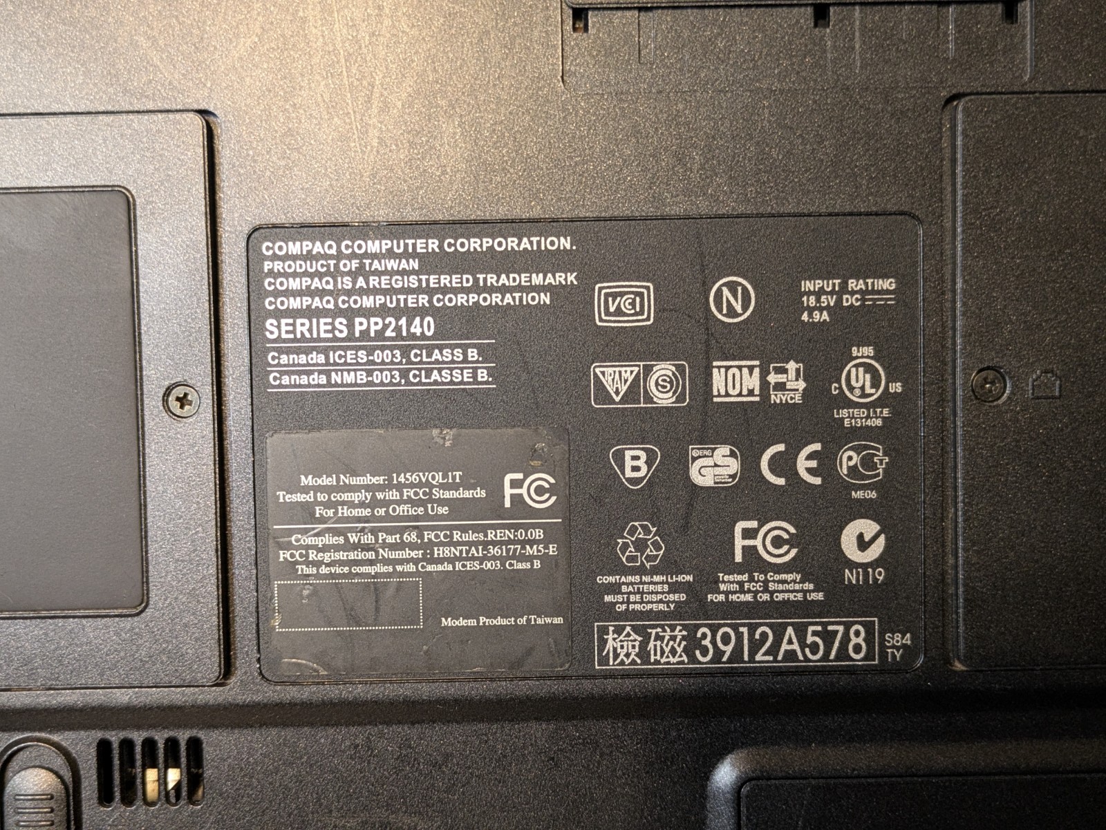 PARTS REPAIR Compaq N1000v Vintage Laptop Series PP2140 Model 1456QL1T NO POWER
