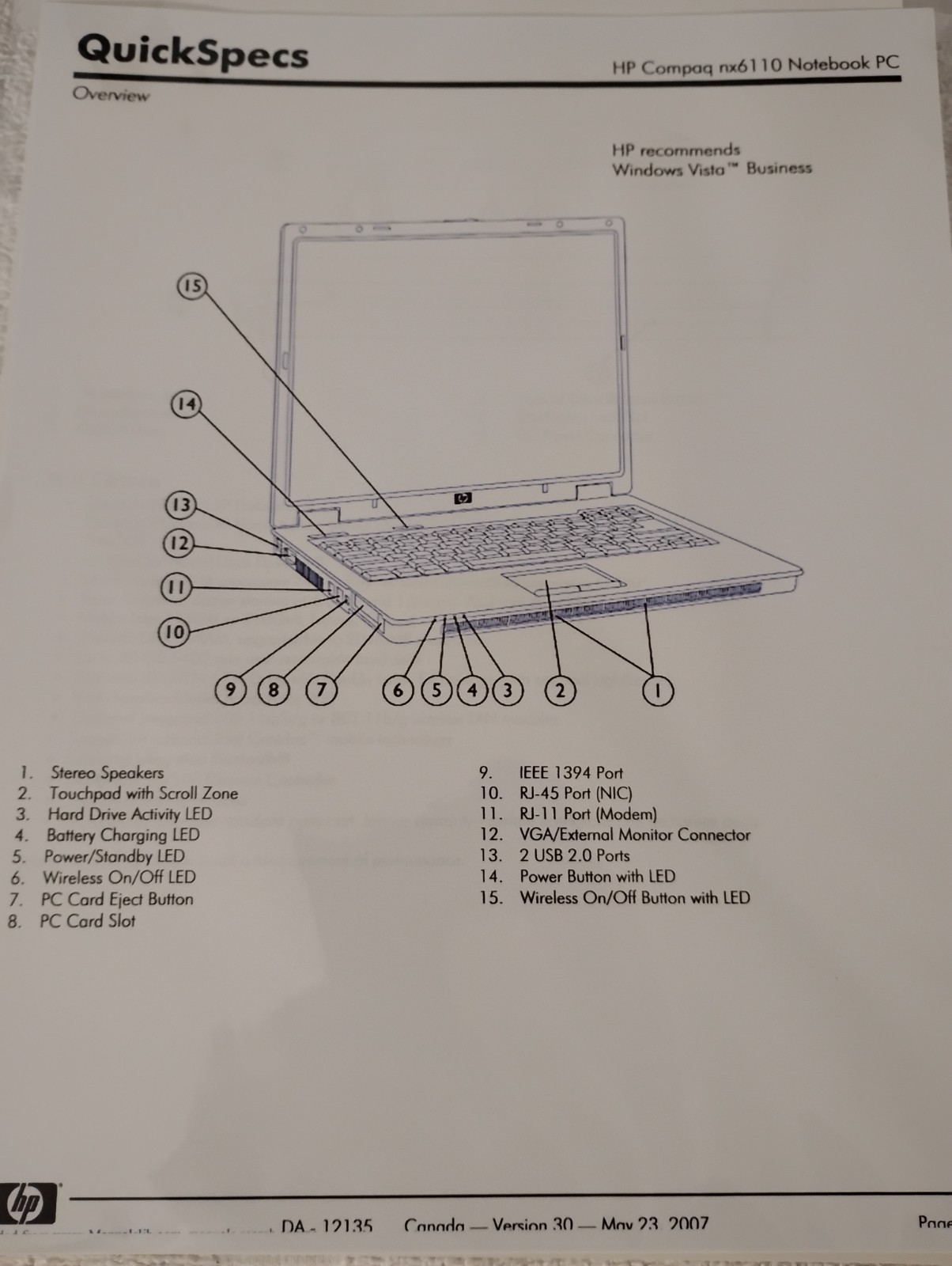 HP Compaq nx6110 14″ Laptop – Windows 7 Pro – plus EXTRAS