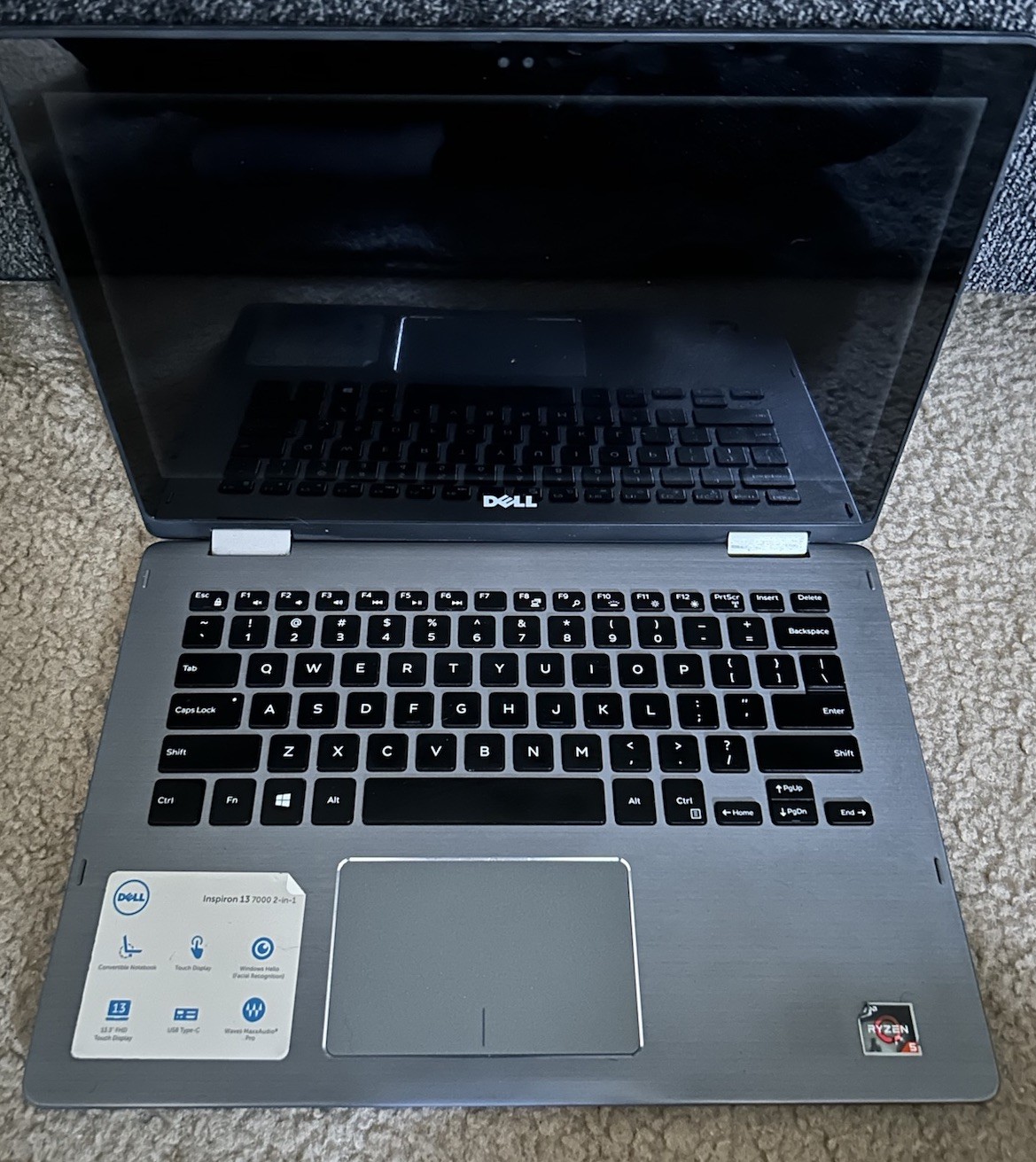 Dell Inspiron 7375 13.3″ Ryzen 5 Touch 2-in-1 Laptop UNTESTED For Parts/Repair