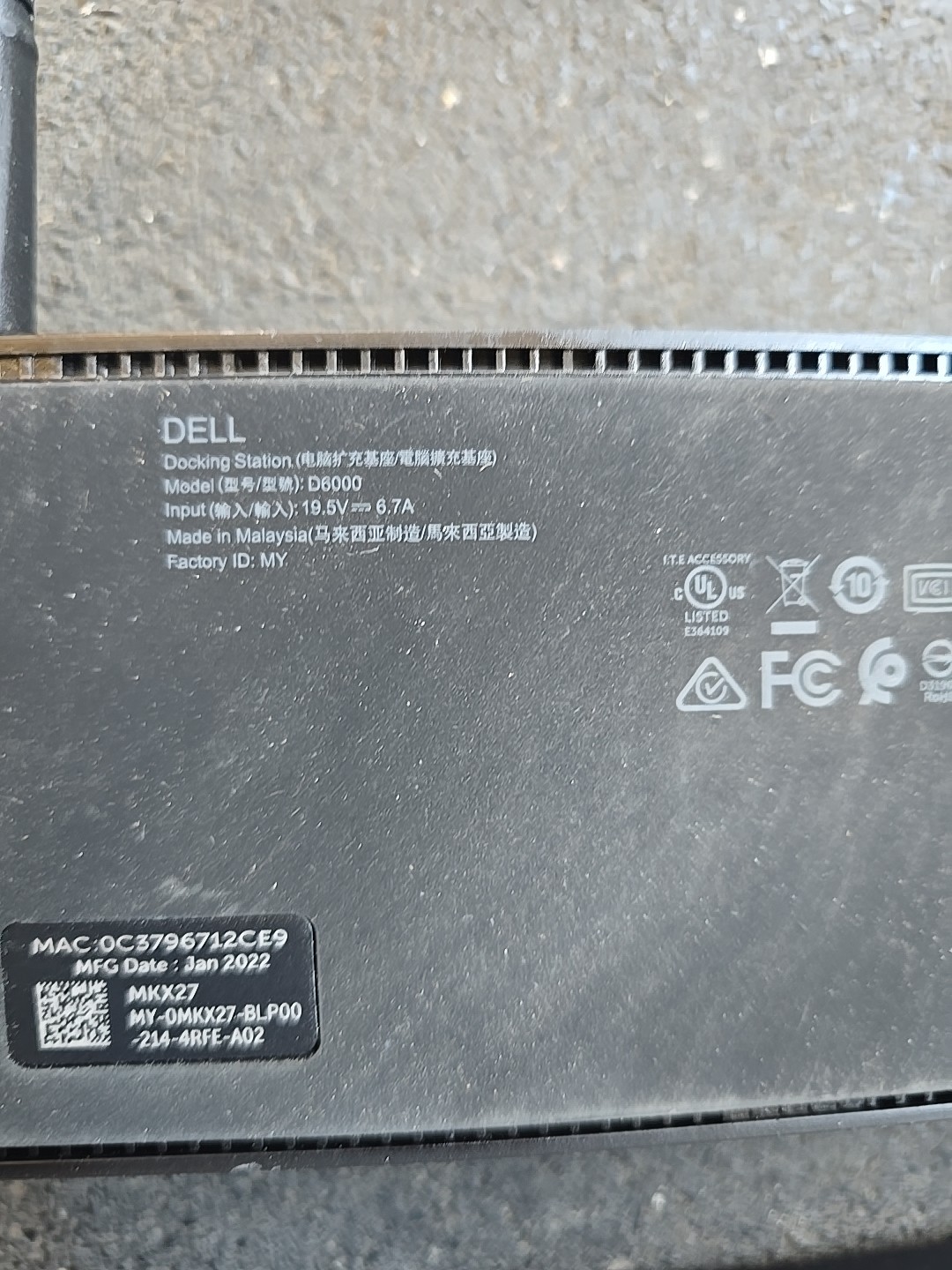 Dell D6000 Docking Station And A/C Adapter DA180PM111