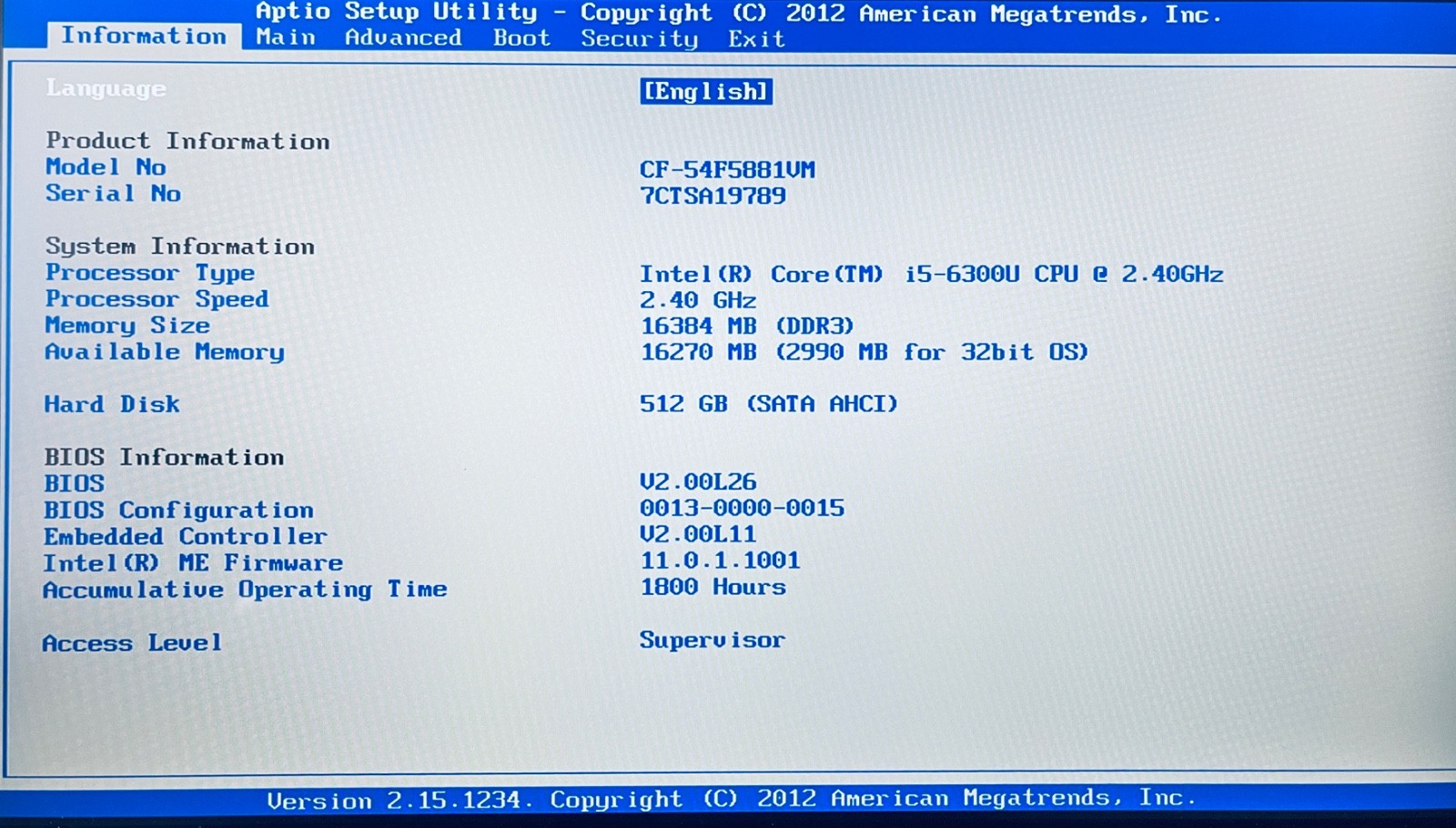 LOW HRS Panasonic Toughbook CF-54 MK2 i5-6300U TOUCH 16GB 512GB SSD LTE W11 Pro