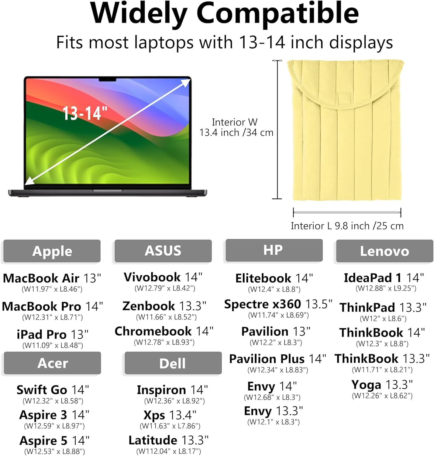 Puffy Laptop Sleeve 13-14 Inch Yellow, Protective Carrying Case for MacBook Air