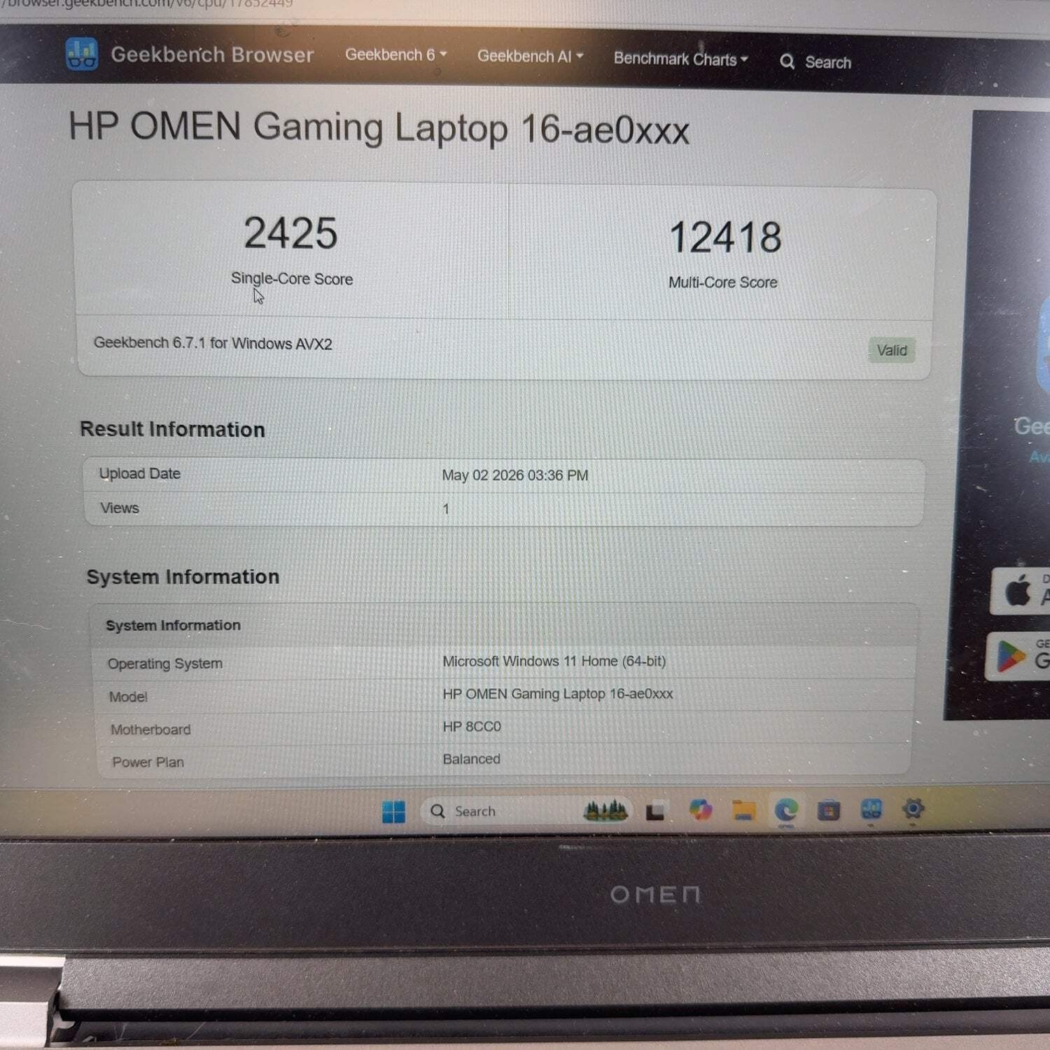 HP Omen 16-AE0073C1 16″ i7-14650HX 2.2GHz 32GB RAM 1TB SSD GeForce RTX 4060