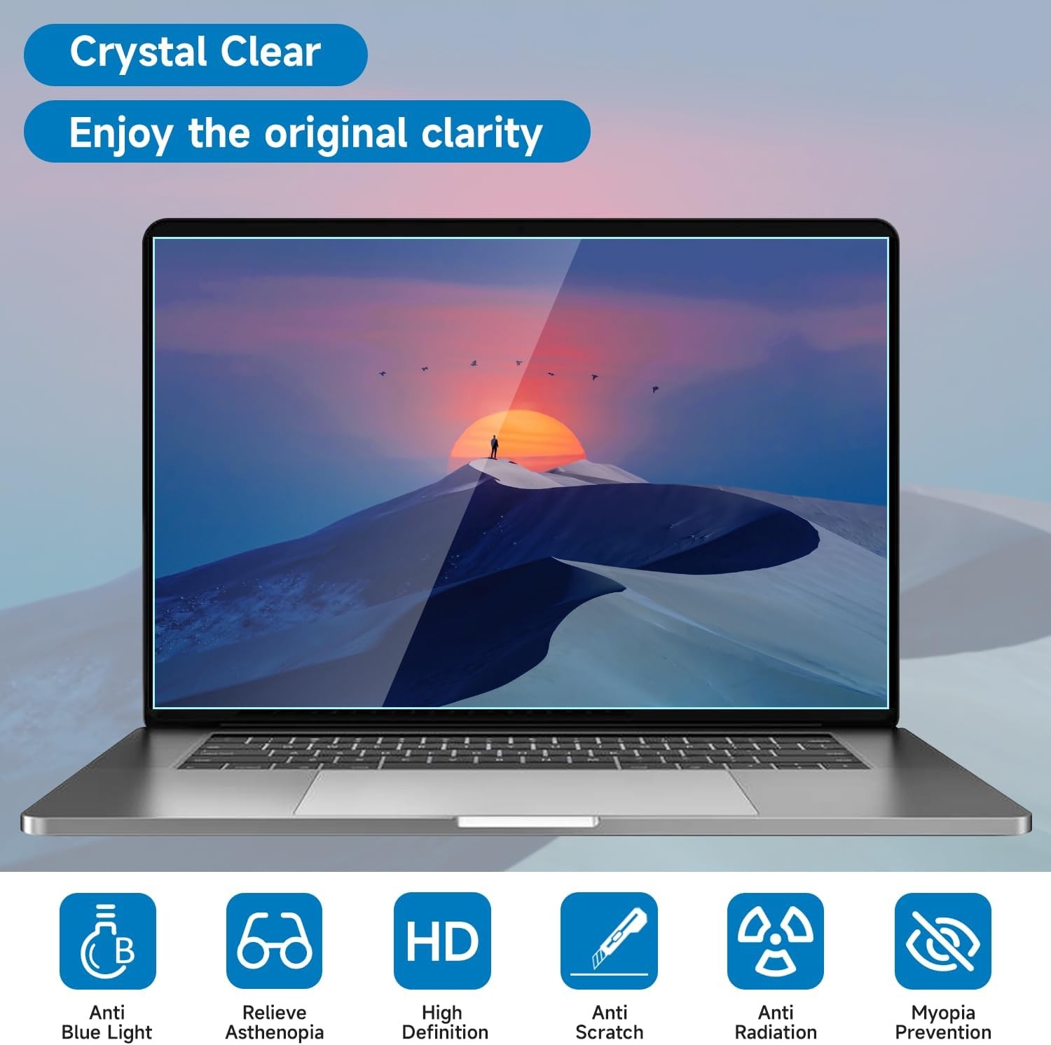 16 Inch 16:10 Anti Blue Light Laptop Screen Protector, Reduce Eye Strain Anti Gl
