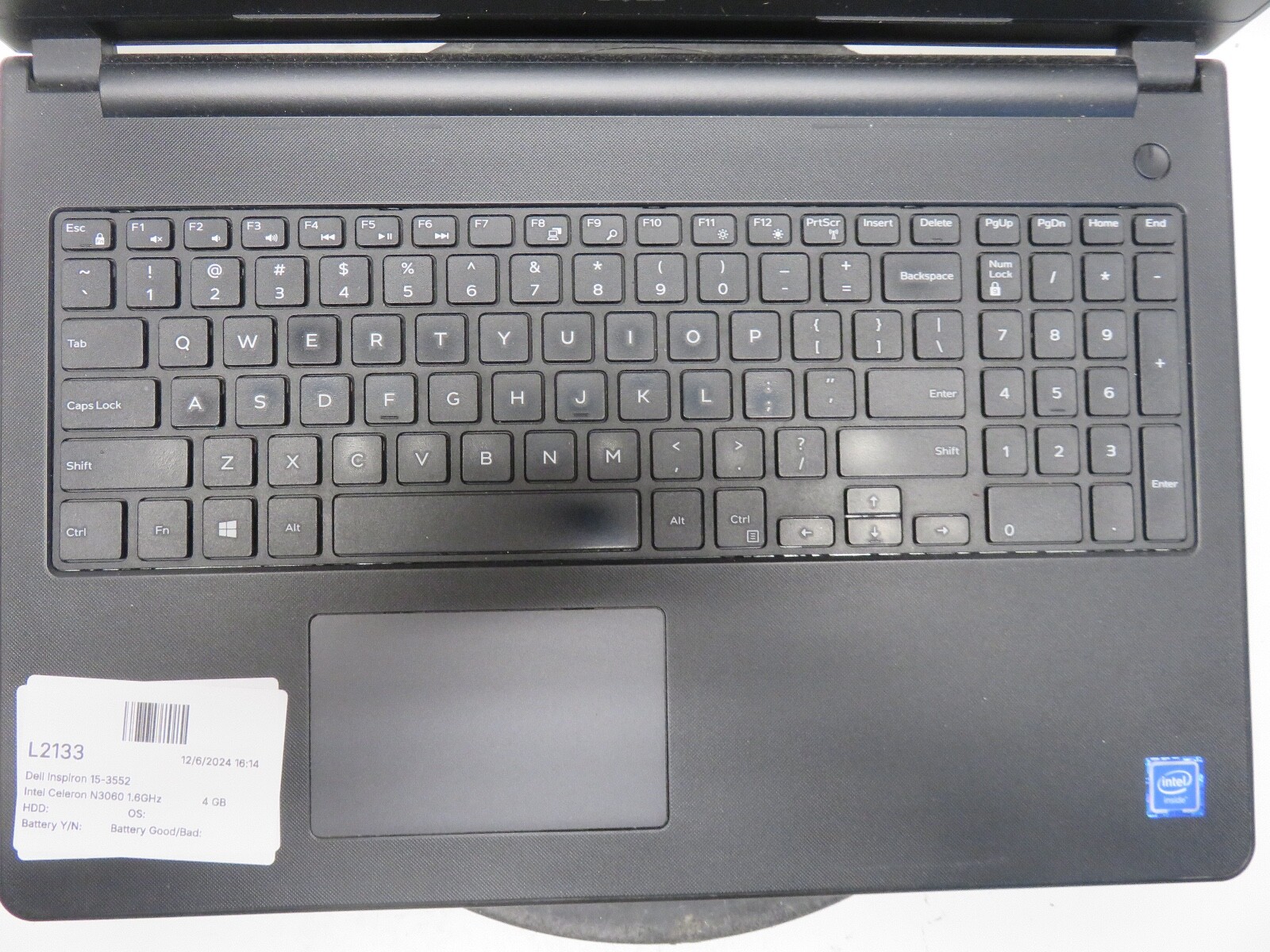 Dell Inspiron 15-3552 Intel Celeron N3060 1.6GHz 4 GB NO HDD No Batt