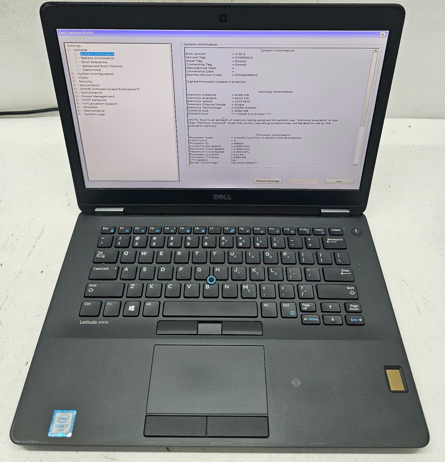 Dell Latitude E7470 14″ Laptop Intel Core i7-6600U 4GB Ram NO HD/OS/BATT (FL)