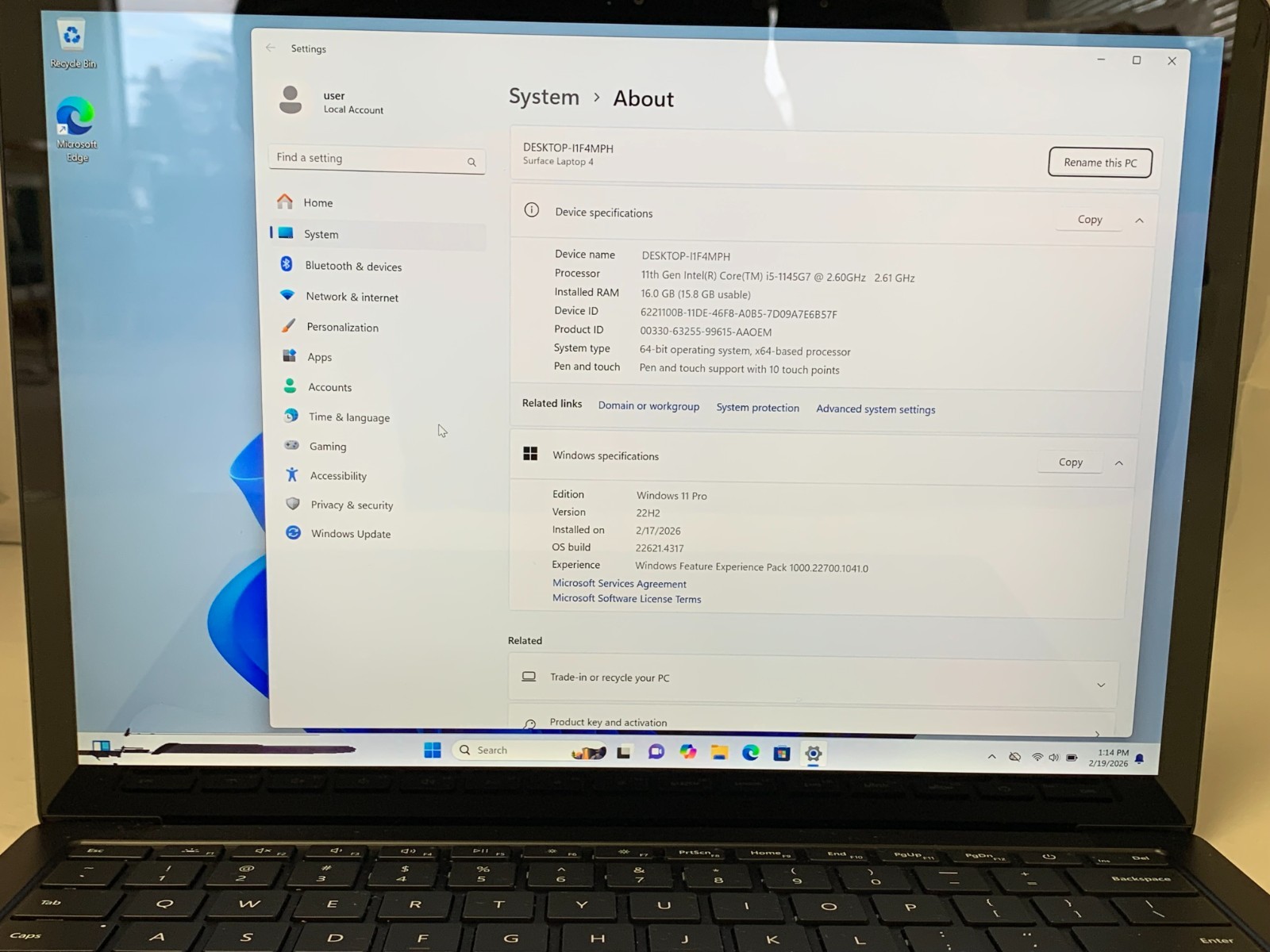 Microsoft Surface Laptop 4 i5-1145G7 2.6GHz 16GB 256GB NVMe W11P Mod. 1951