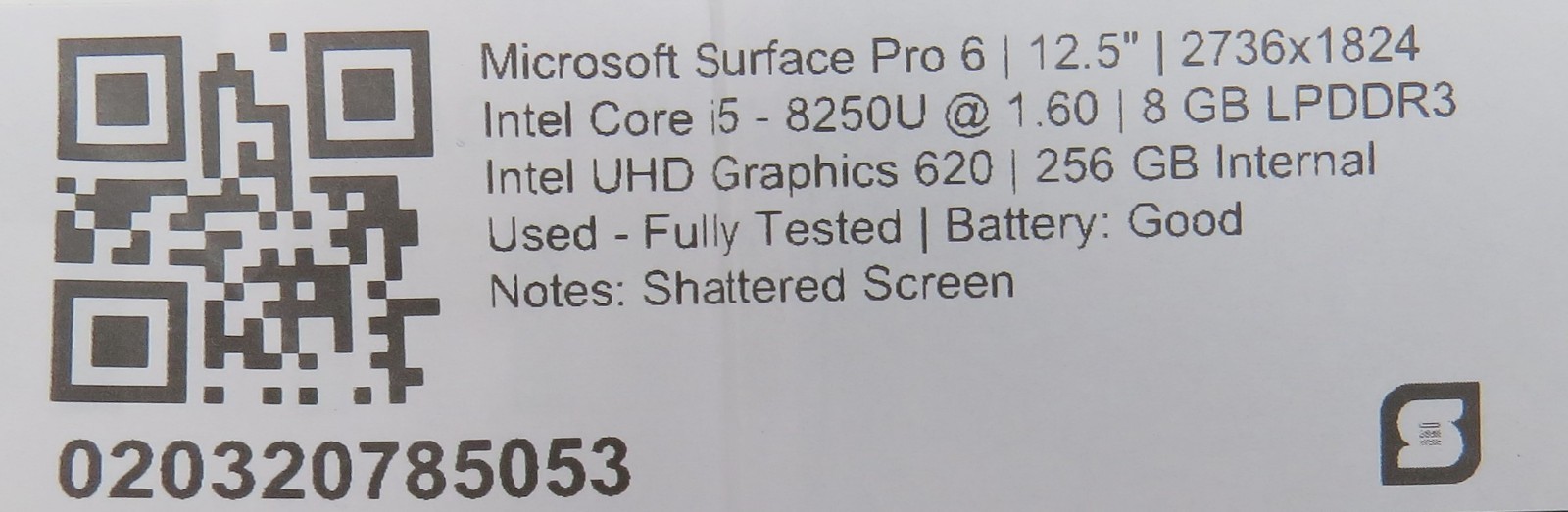Microsoft Surface Pro 6 | i5-8250U | 8GB RAM/256GB | No OS