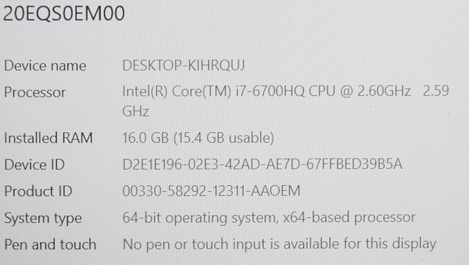 LENOVO P50 Core i7-6700HQ 15.6″ 2.60GHz 16GB 512GB Quadro M1000M Windows 10 Pro