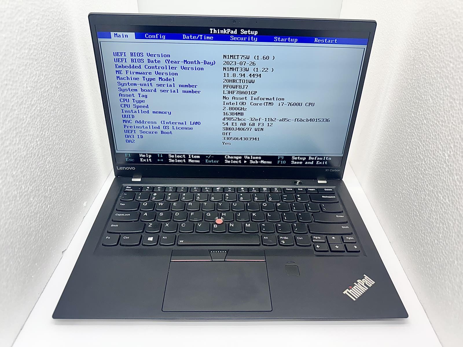Lenovo ThinkPad X1 Carbon 5th Gen, Intel Core i7-7600U @ 2.80GHz, 16GB, 1.02TB