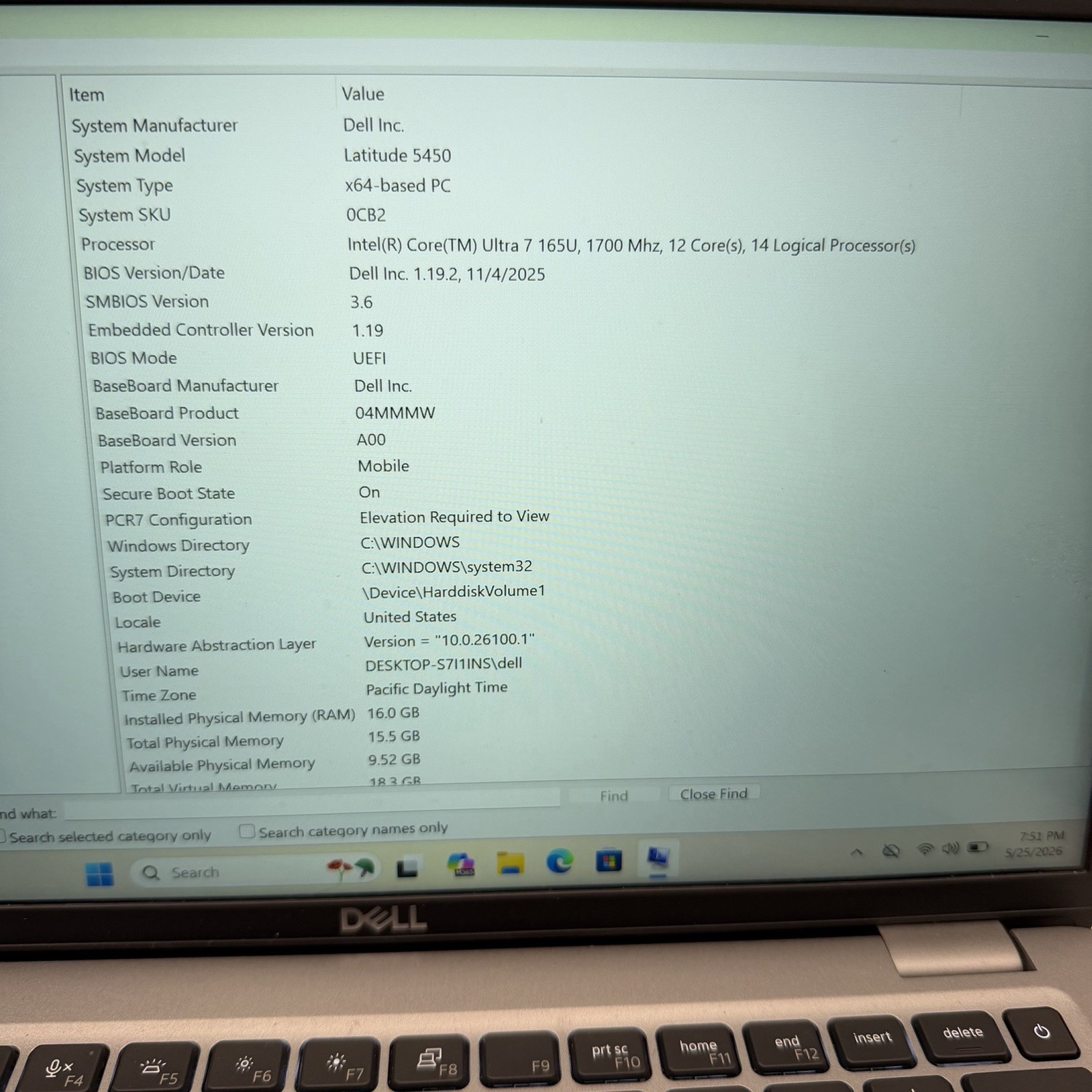 DELL LATITUDE 5450 14TH Gen Ultra 7 165U 14 FHD 16GB DDR4 512GB NVME Win11