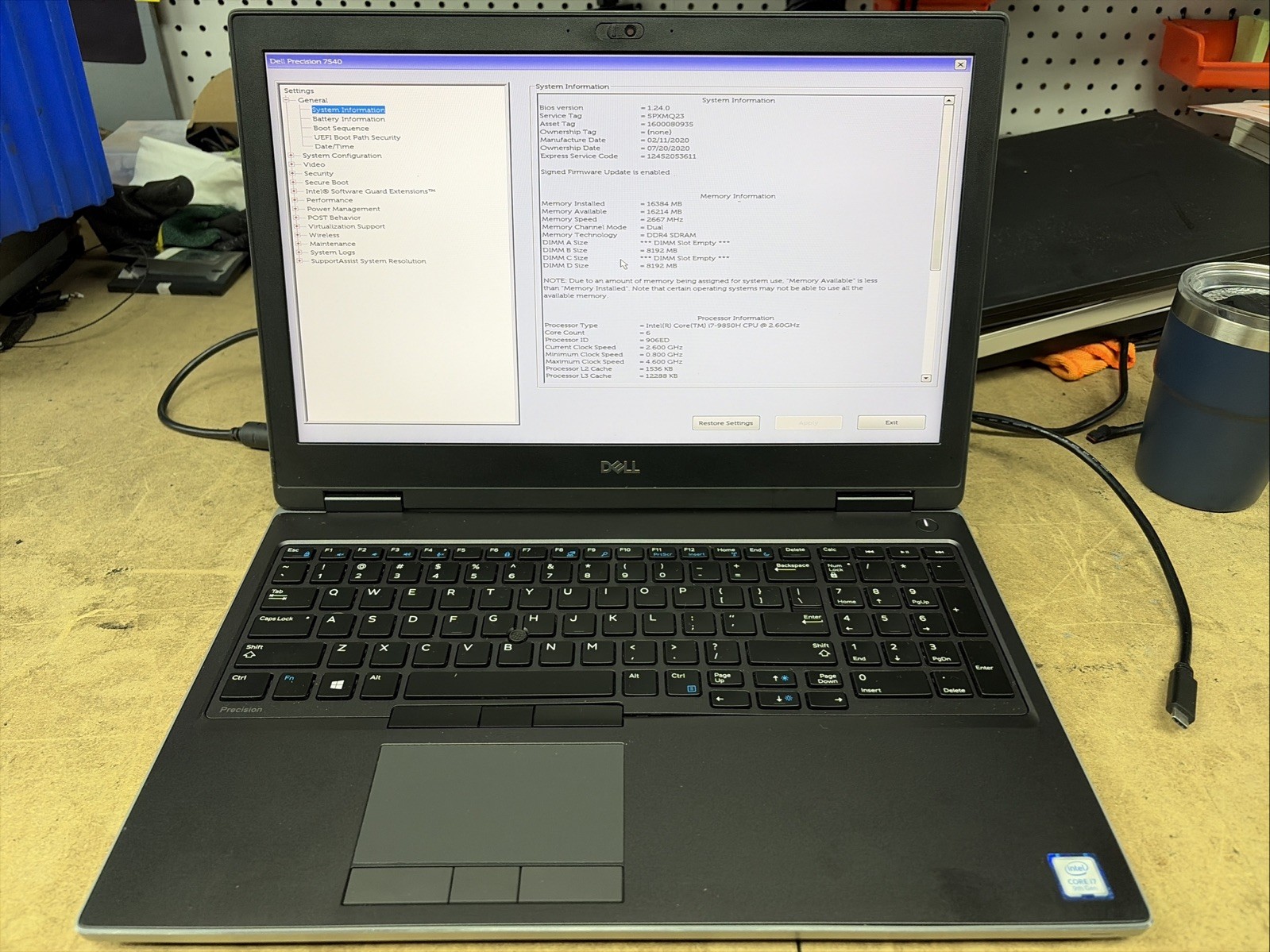 Dell Precision 7540 15.6″ FHD i7-9850H 16GB RAM T2000 No Battery/OS/SSD