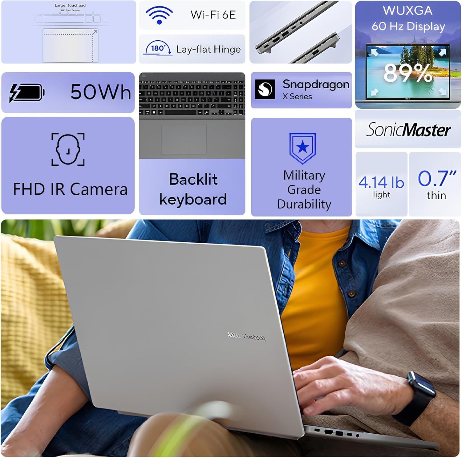 ASUS Vivobook 16″ Copilot+ PC Laptop, Qualcomm Snapdragon X 8-Core,16GB, 1TB SSD
