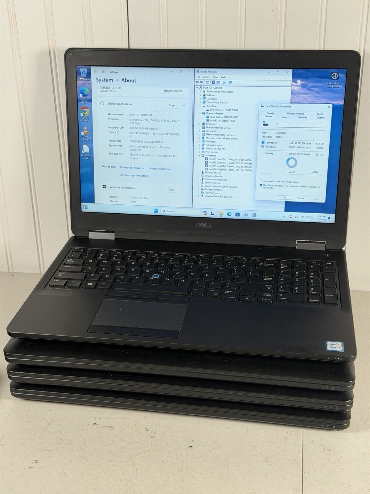 Lot of 6 Dell Latitude E5570 i7-6600U 8GB 256GB SSD Radeon R7 Win11P No Chargers