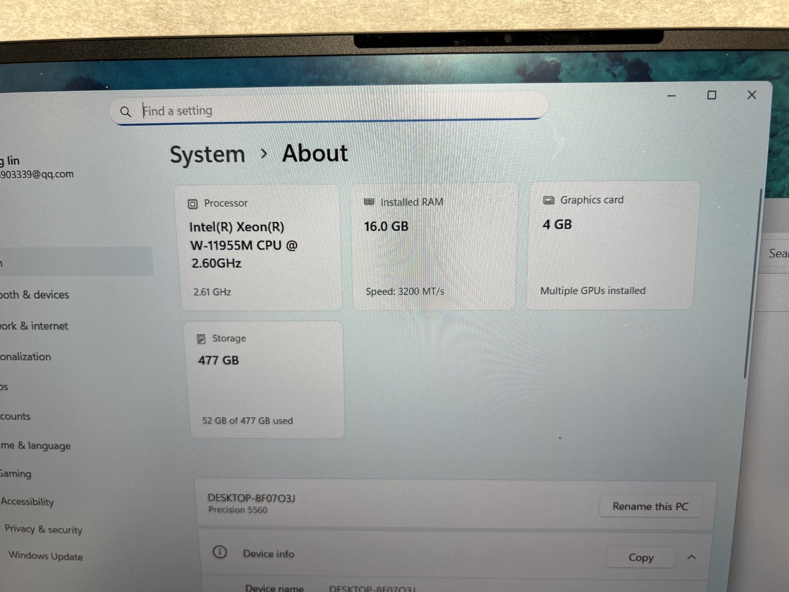Dell Precision 5560 Xeon W-11955M 2.60GHz 16GB RAM 512GB SSD Windows 11 Pro*