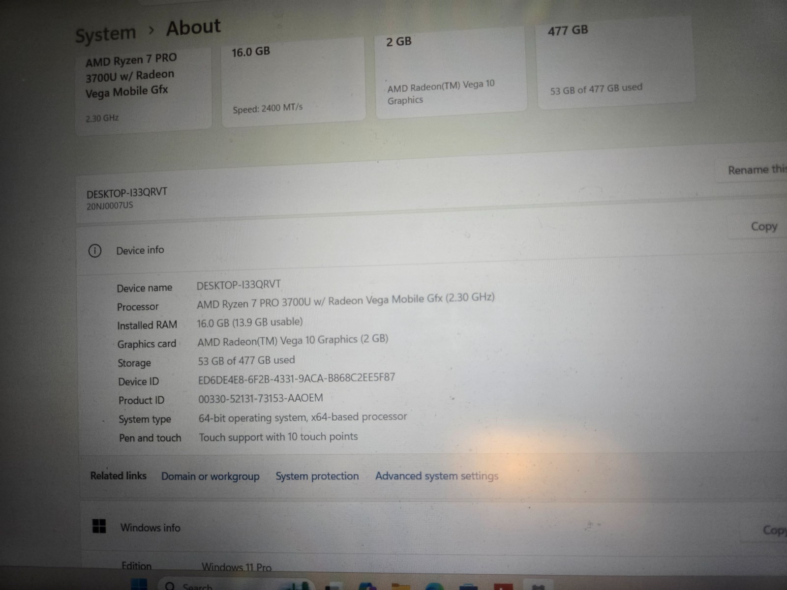 Lenovo ThinkPad Touch AMD Ryzen 7 Pro 16GB 512Gb Mvn2***full Batt