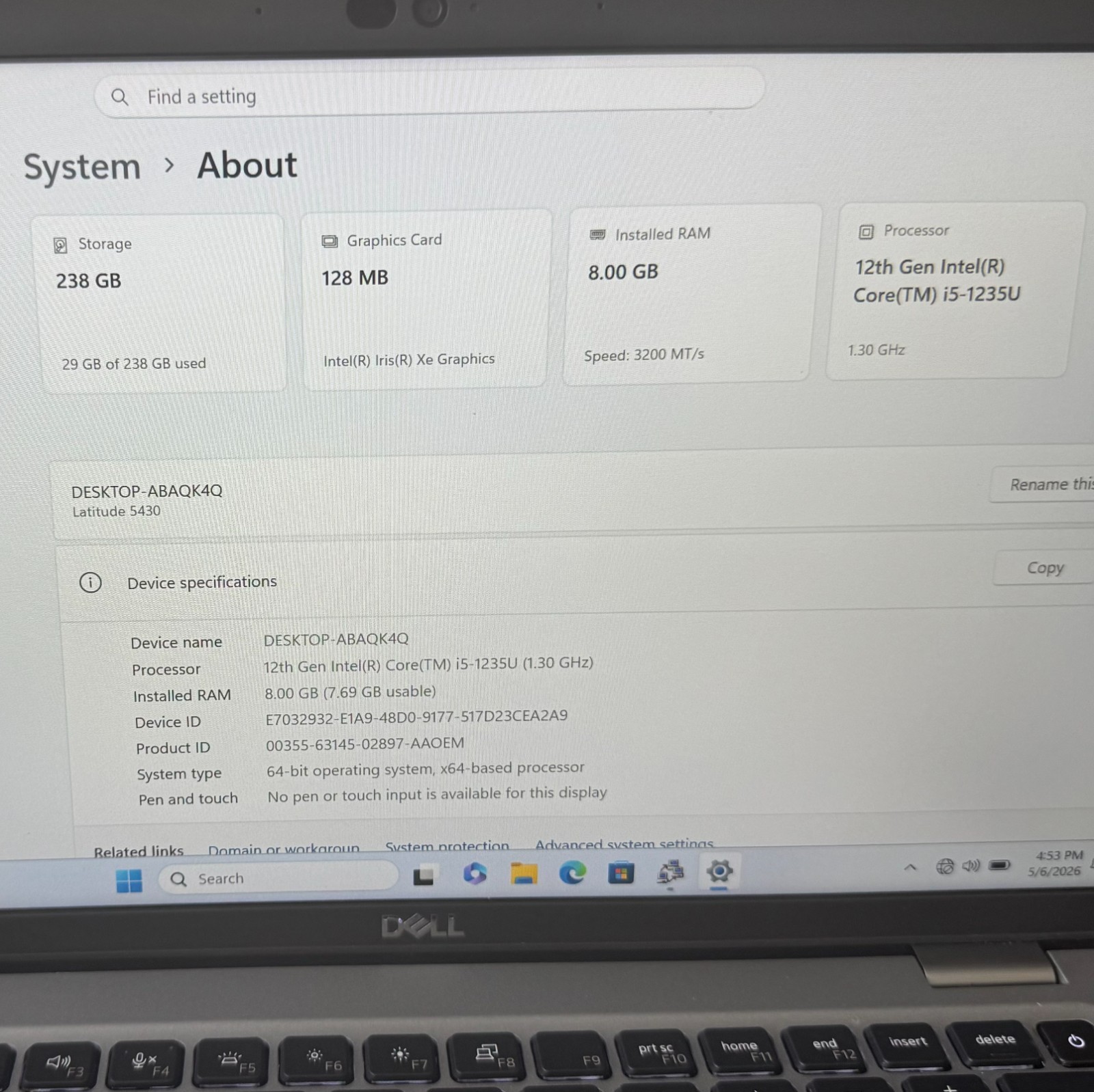 Laptop Dell Latitude 5430 14″ FHD i5-1235U 8GB RAM 256GB SSD Win 11 Pro Fair