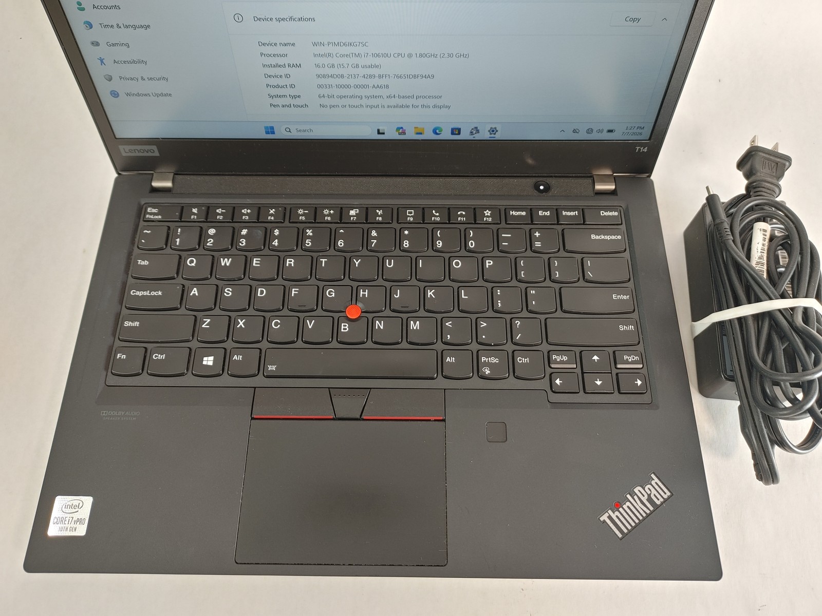 Lenovo ThinkPad T14 Gen 1 Core i7-10610U 1.80 GHz 16 GB DDR4 256 GB NVMe Windows