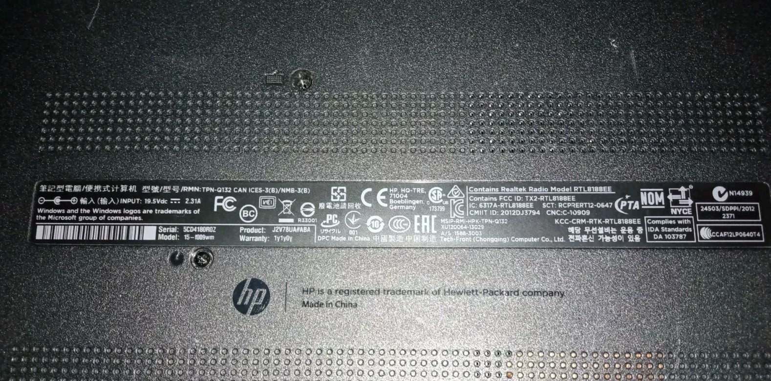 HP 15-f009wm Notebook PC – AMD E1-2100, 4 GB, 500GB Parts Only Untested