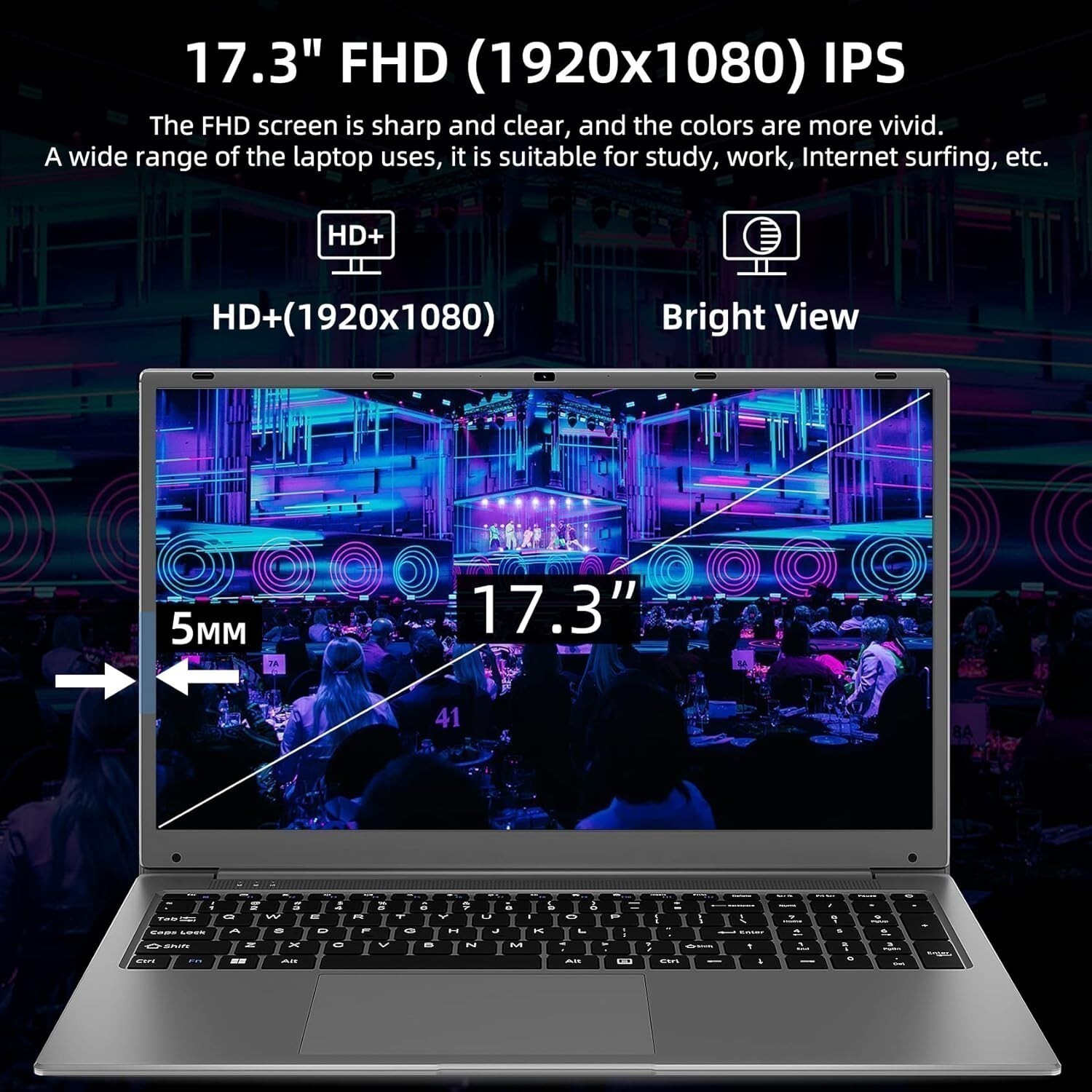 SGIN Laptop Windows 11 17.3 inch Intel N4000 4GB 128GB SSD 1920×1080 Full HD