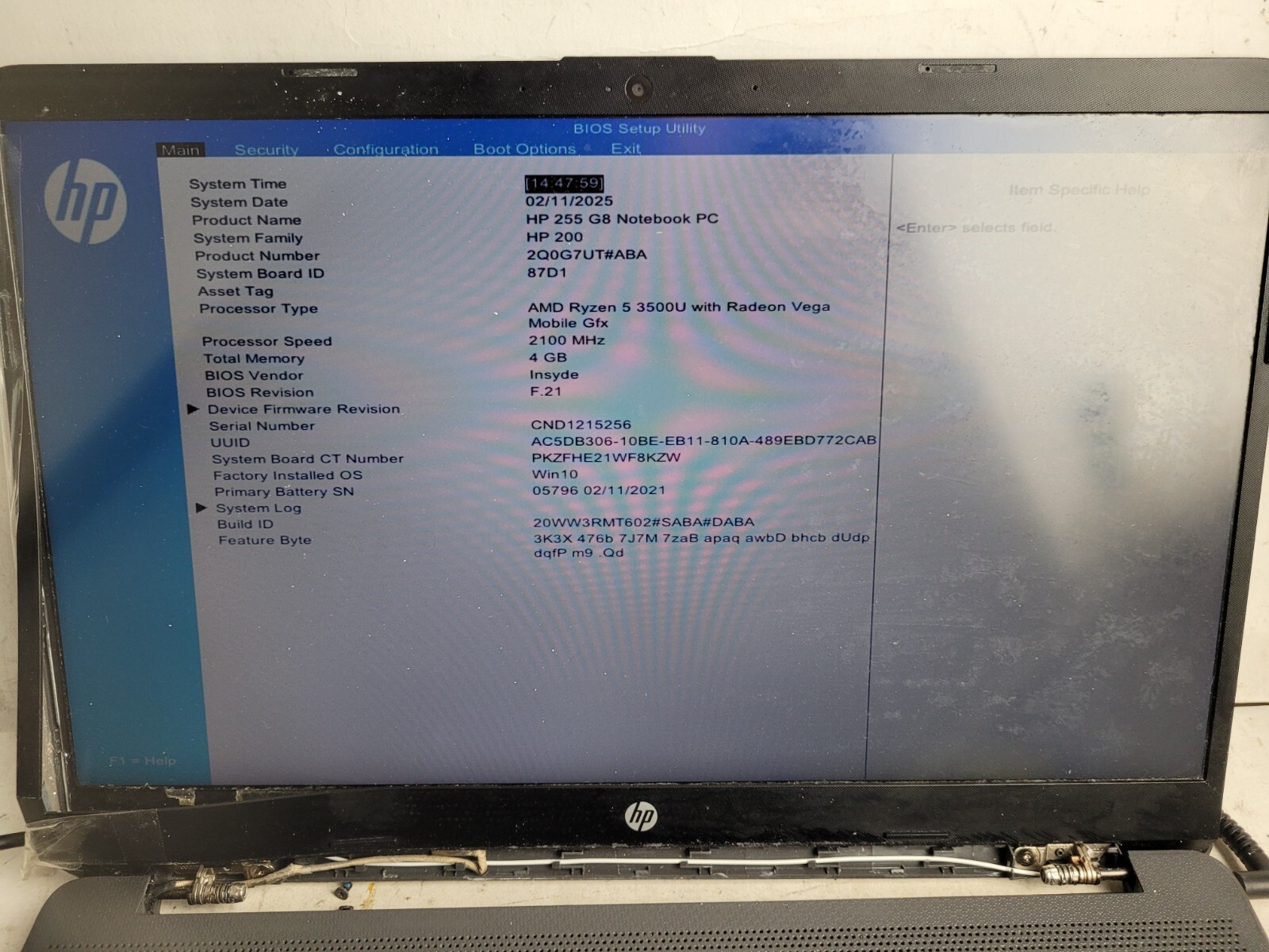 HP NoteBook 255 G8 w/AMD Ryzen 5 3500U, 4GB RAM, 15.6″ Laptop for Parts #1857