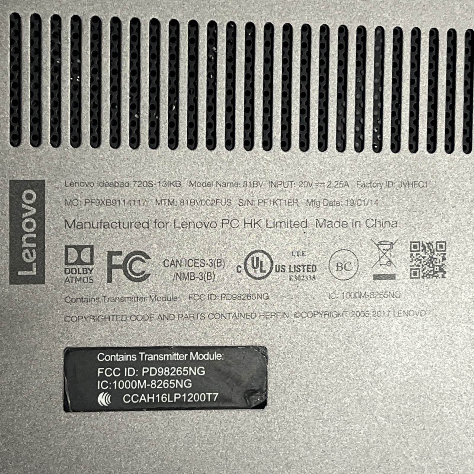 LENOVO 720S – 13IKB INTEL CORE I7 8TH GEN 8GB RAM NO HD