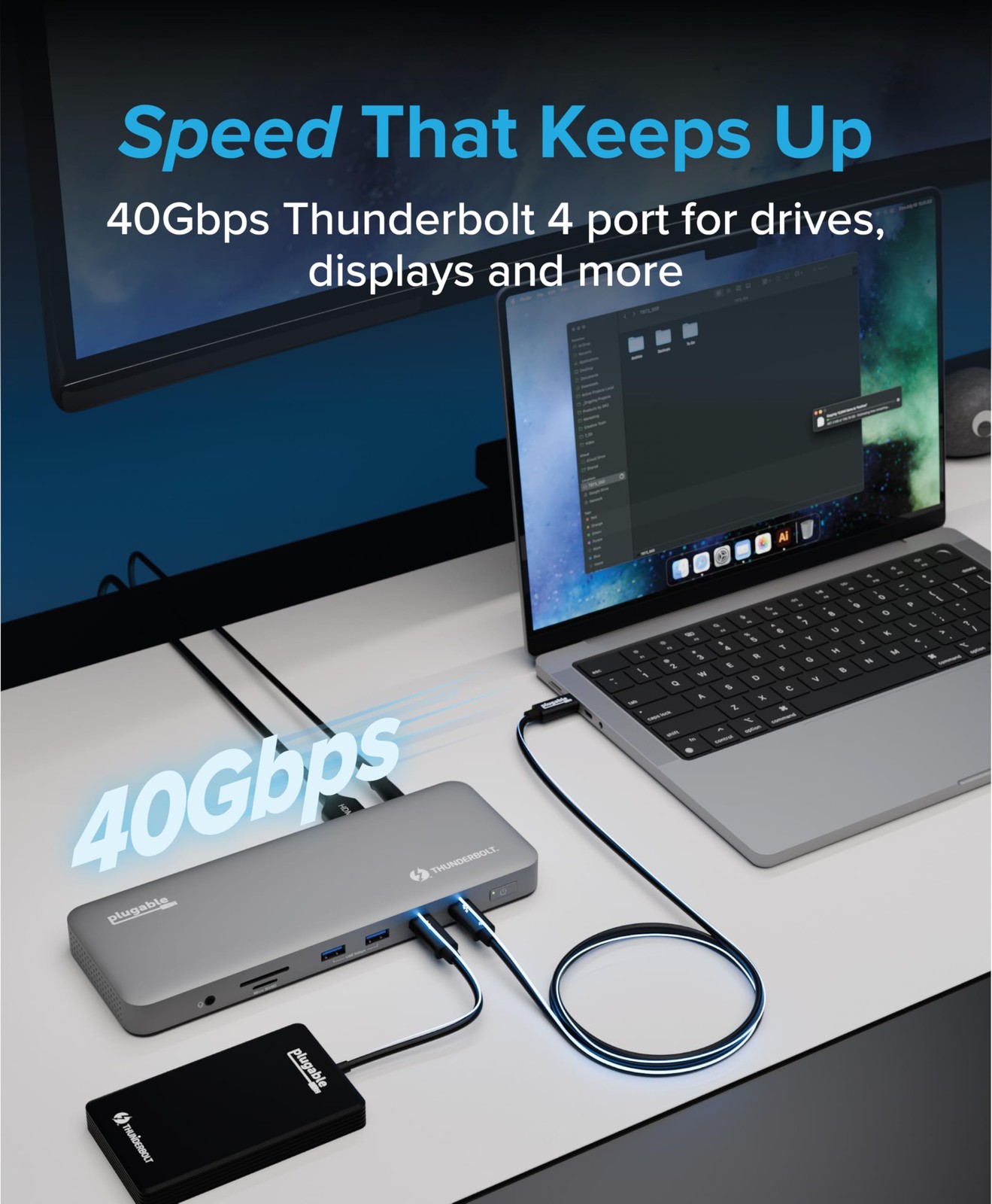 Plugable Thunderbolt 4 Dock for MacBook Air/Pro: 100W Charging, Dual 4K/6K