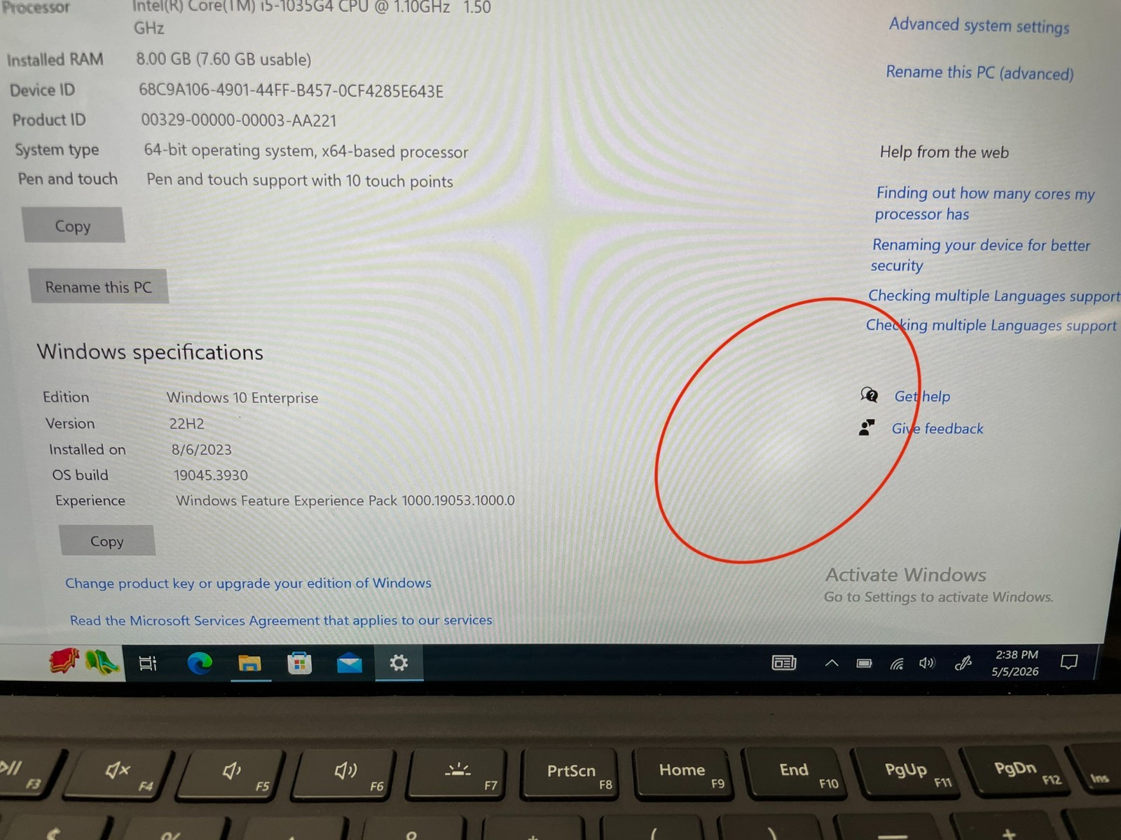 Microsoft Surface Pro 7 1866 Intel i5-1035G4 @1.10GHz 8GB RAM 128GB SSD NO OS