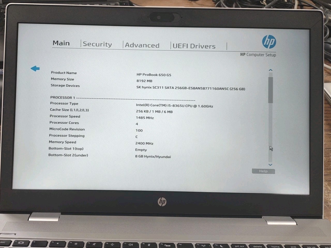 HP ProBook 650 G5 15.6″ W/ Intel i5-8365U @ 1.6GHz, 8GB, 256GB.