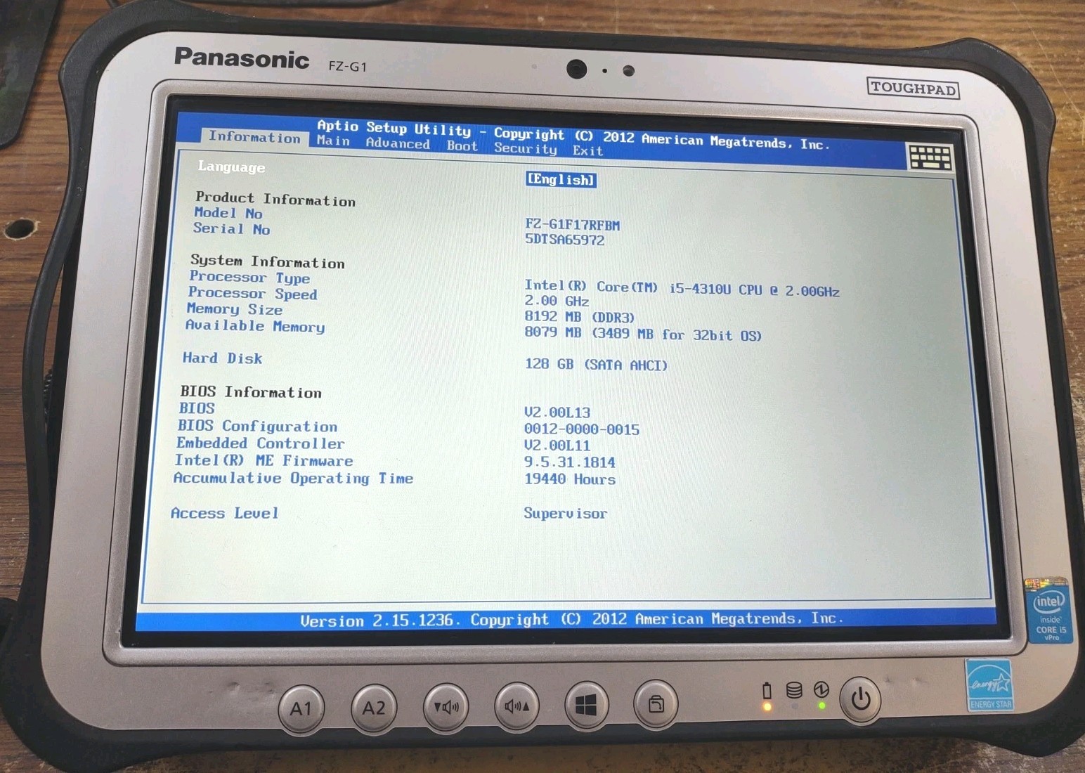 Panasonic Toughpad FZ-G1 Rugged Tablet W/ i5-4310U, 8GB, 128GB, STYLUS.