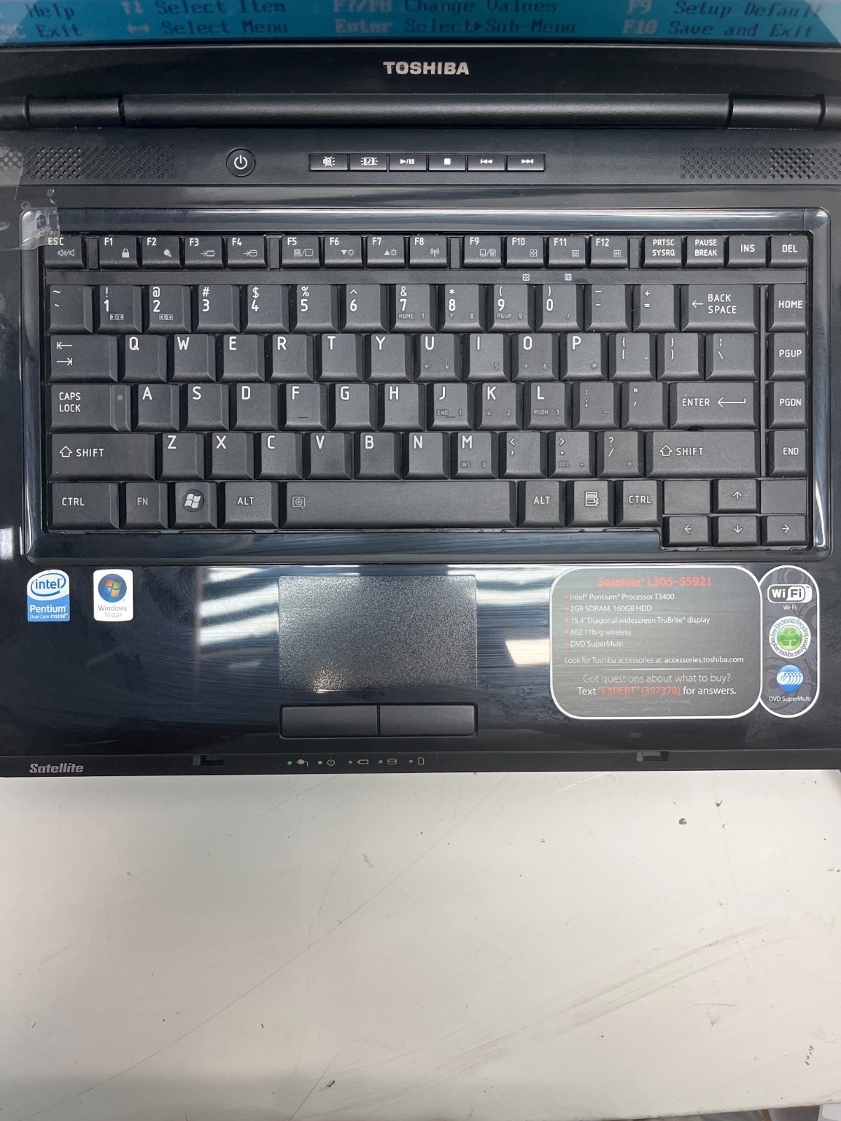 Toshiba Satellite L305-S5921 Intel Pentium Dual T3400 2.16GHz 2GB NO HDD