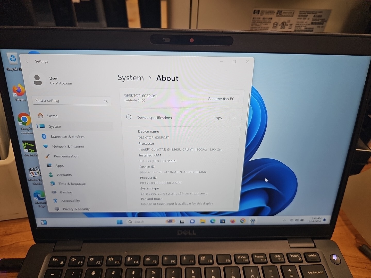 Dell Latitude 5400 Intel Core i5-8365U 16GB RAM 256GB SSD Batt Exc Dinged Corner