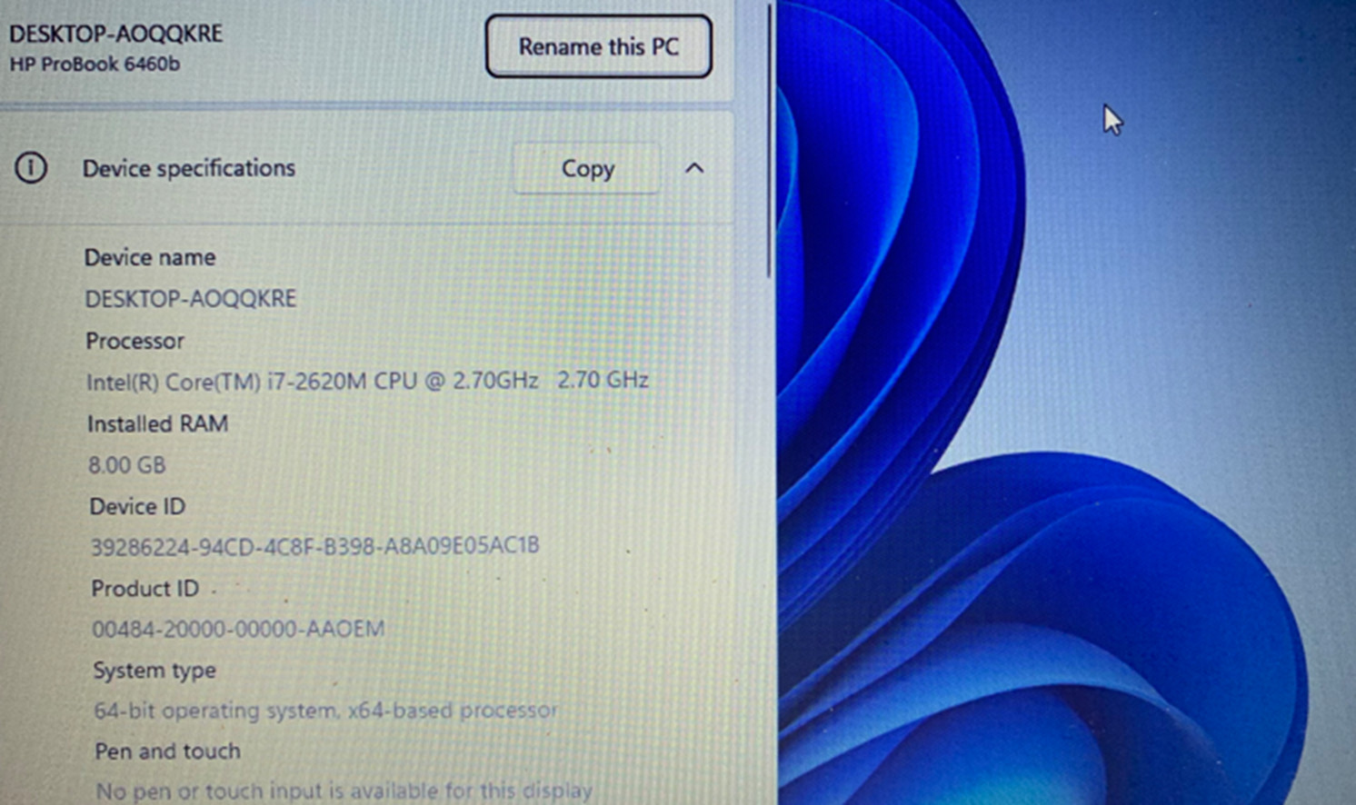 HP PROBOOK 6460B 14″ WIN 11 ACTIVATED i7-2620M 2.7/3.4 GHZ 8GB RAM 500GB HDD