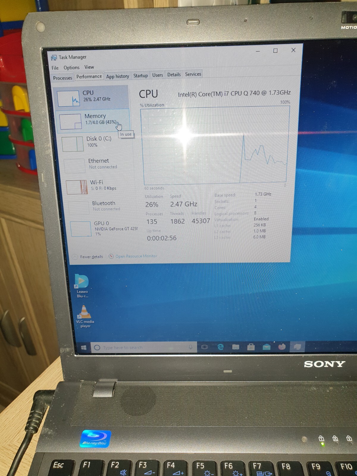 Sony VAIO INTEL CORE I7-740QM 1.73 GHz 16.4IN 500GB 8GB Ram Win 10 G.Foce GT425M