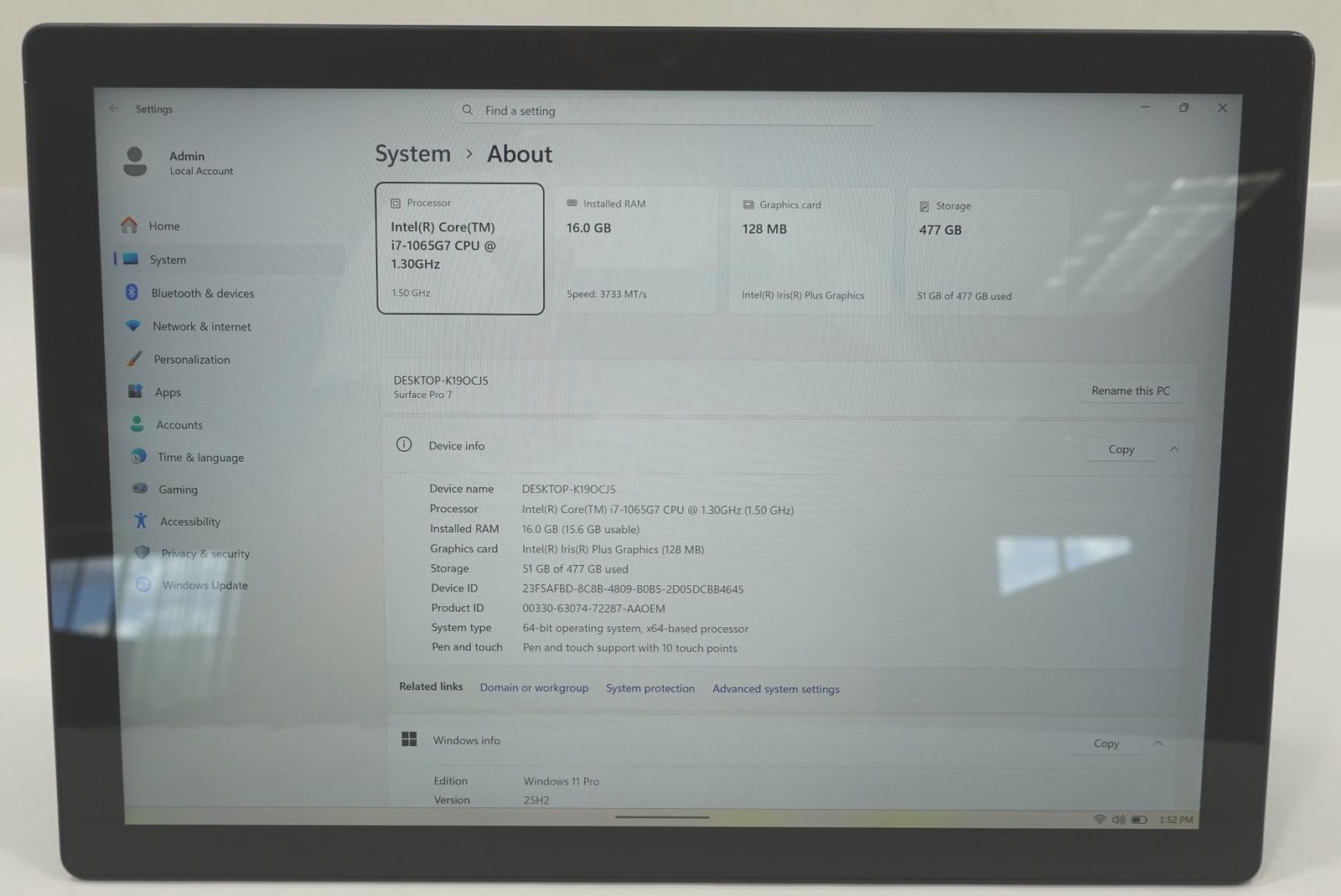 Microsoft Surface Pro 7 1866 12.3″ Core i7-1065G7 1.30GHz 16GB 512GB SSD
