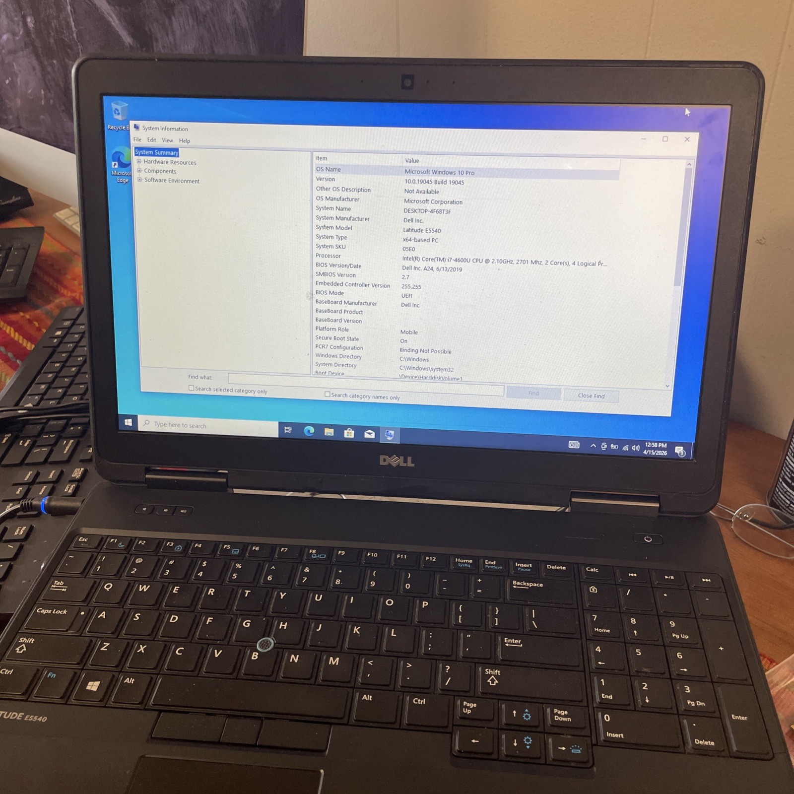 Dell Latitude E5540 Intel Core I7-4600U 2.10 GHZ 8 GB RAM 120 SSD Win 10 Pro