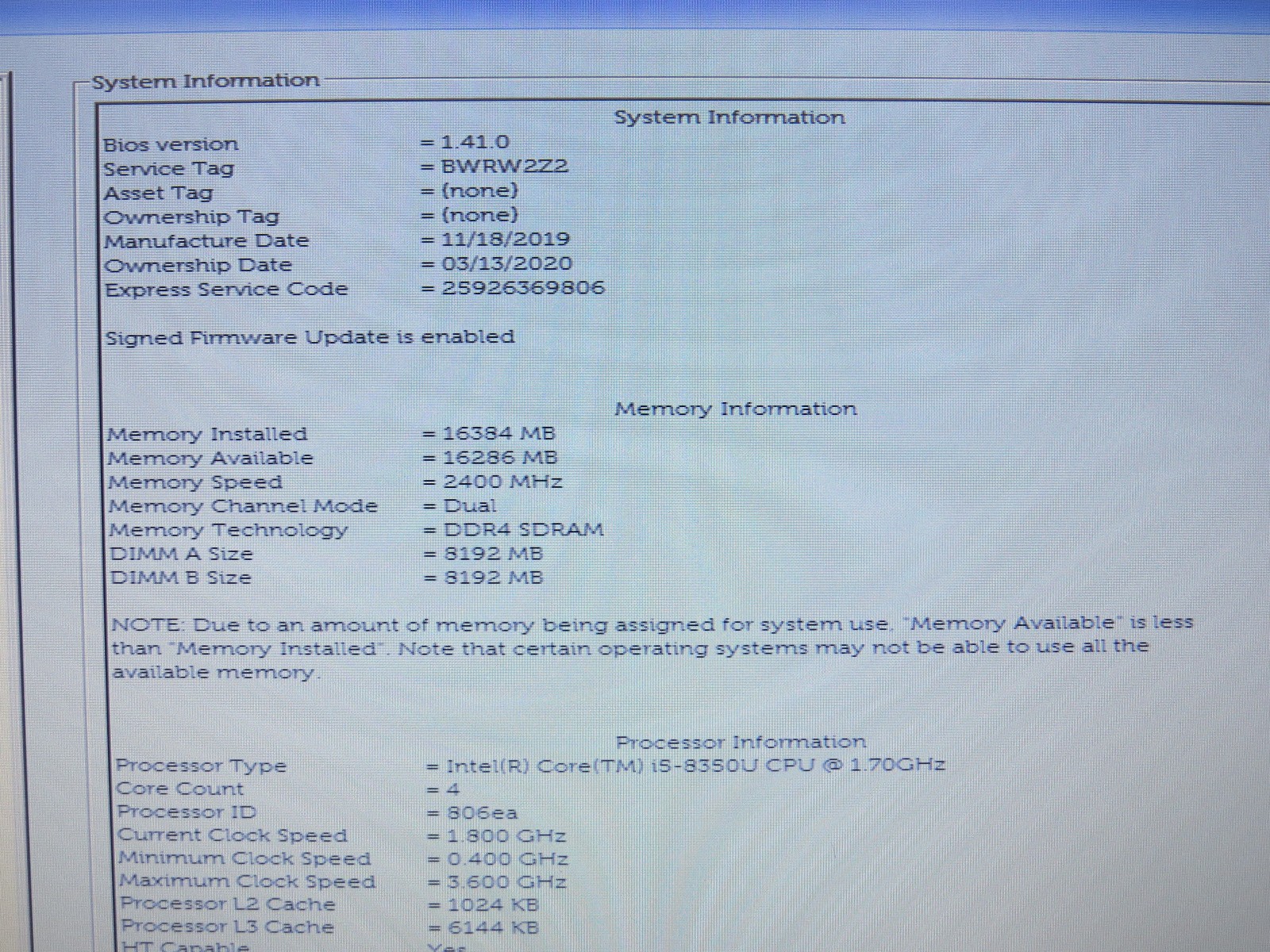 Dell Latitude 5490 i5-8350U @ 1.7GHz 16GB DDR4 256GB m2 Win 11 No AC