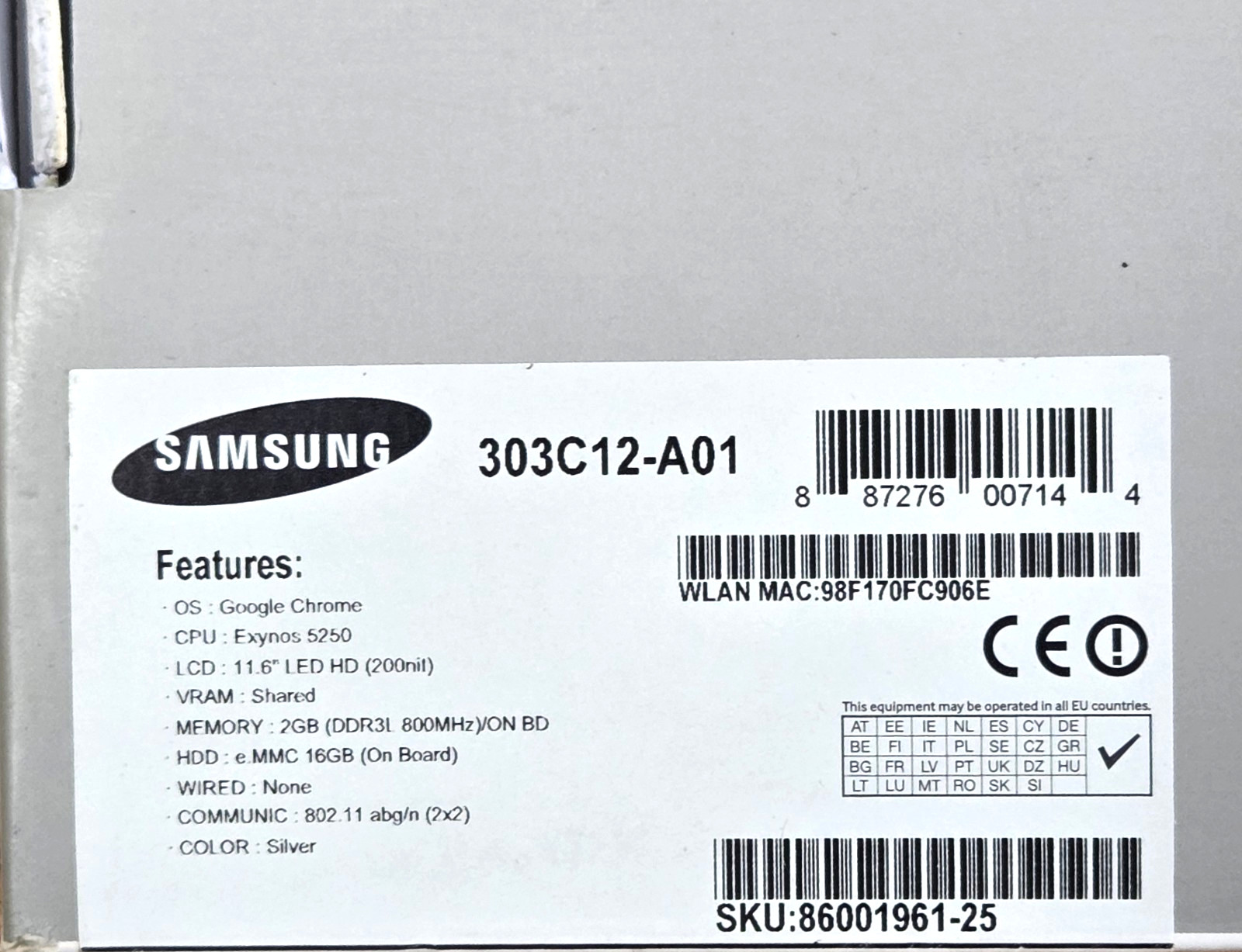 New Samsung XE303C12-A01US 11.6″ Chromebook Exynos 5250 16GB SSD 2GB RAM 317027