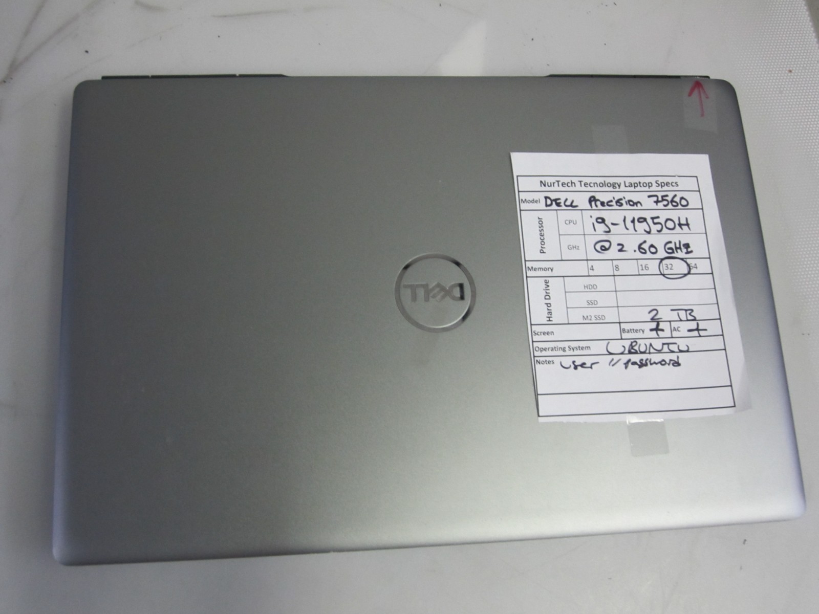 Dell Precision 7560 i9-11950H 2.60GHz 32GB 2TB UBUNTU Laptop + AC