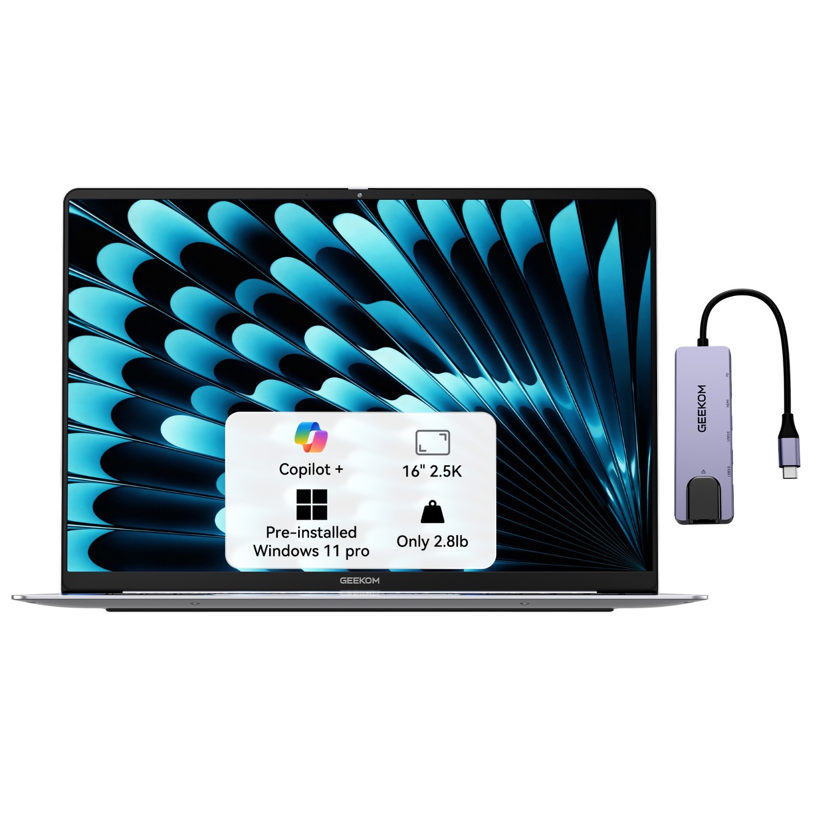 GEEKOM GeekBook X16 Pro 2.8 lbs Laptop, 16″ 2.5K 16:10 Laptop Computer