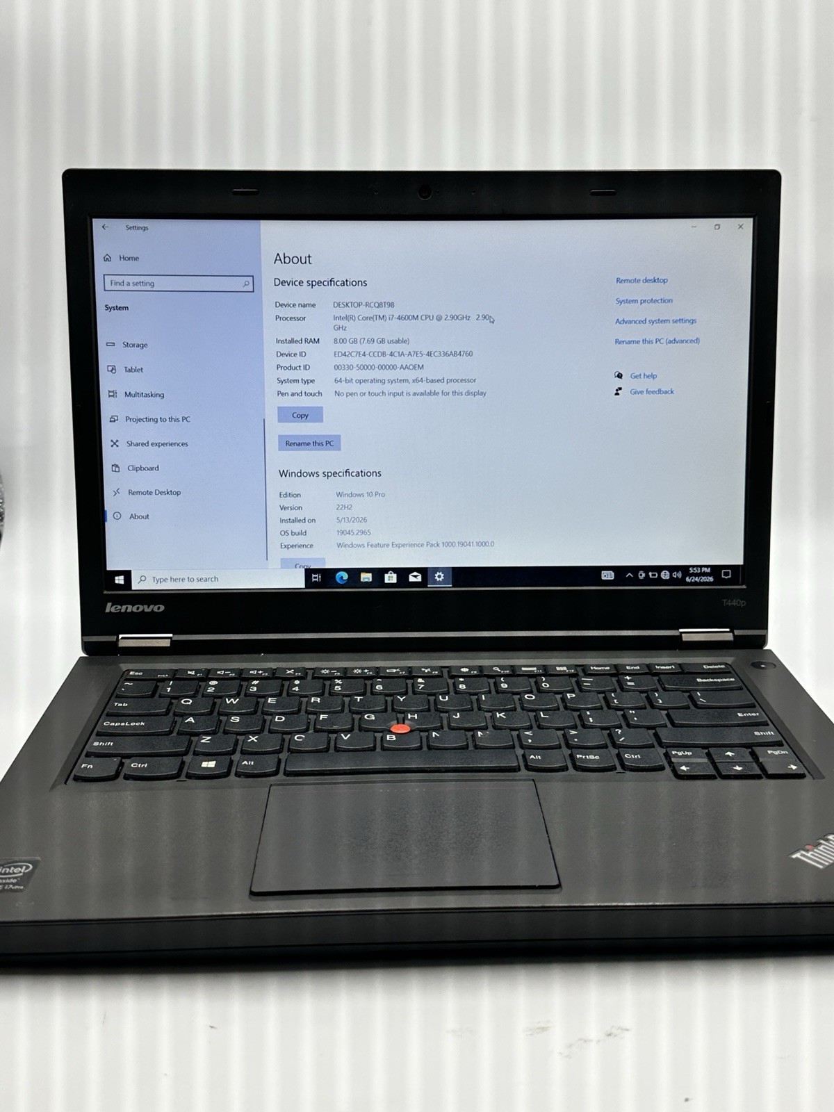 Lenovo ThinkPad T440p Intel Core i7-4th 4600M @ 2.9GHz, 8GB RAM, 512gb