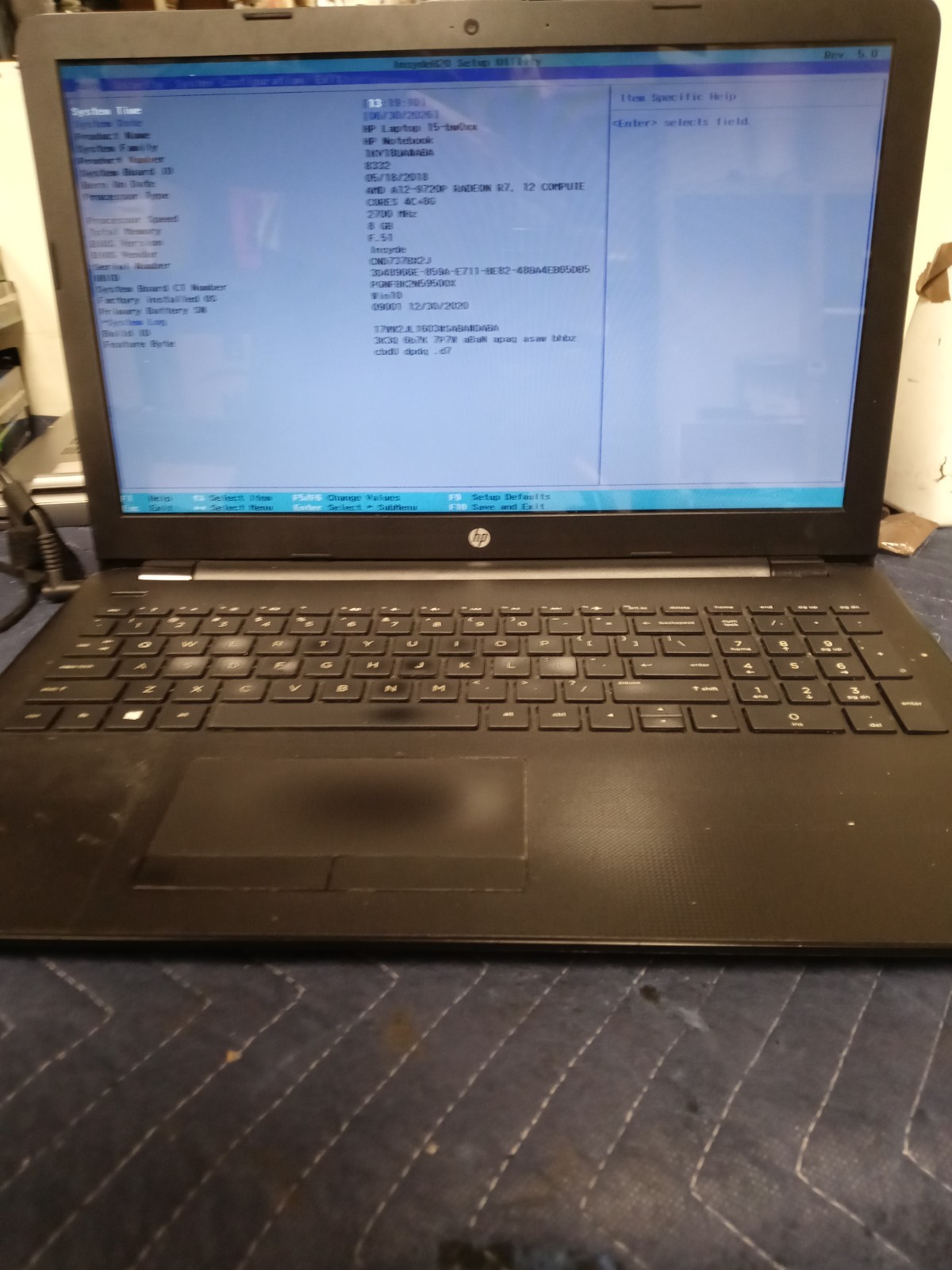 HP Laptop 15-BW0XX AMD A12-9720P 2700MHz 8 GB NO HDD NO OS