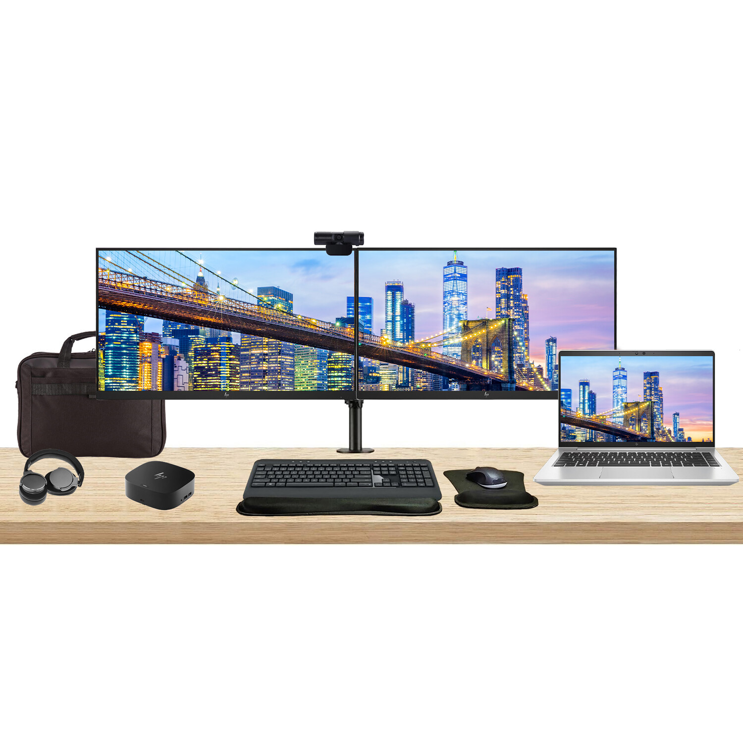HP EliteBook 640 G10 14″ i5, 16GB RAM Notebook with 2 x EliteDisplay 24″ Monitor