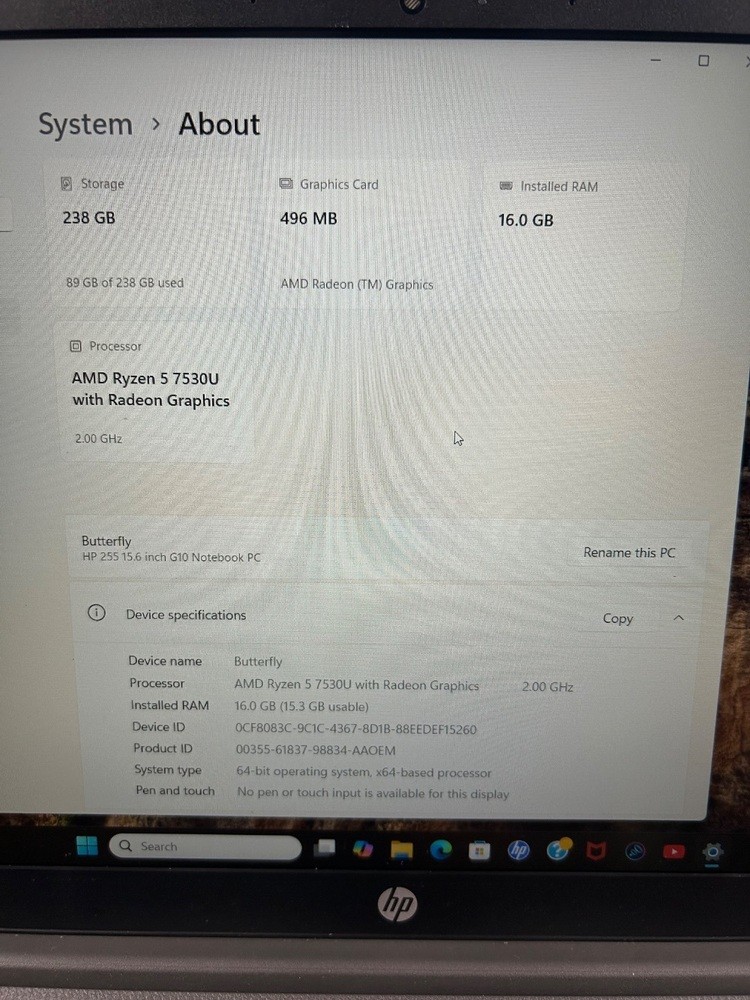 HP 255 G10 Laptop – AMD Ryzen 5 7530U – 16GB RAM – Used
