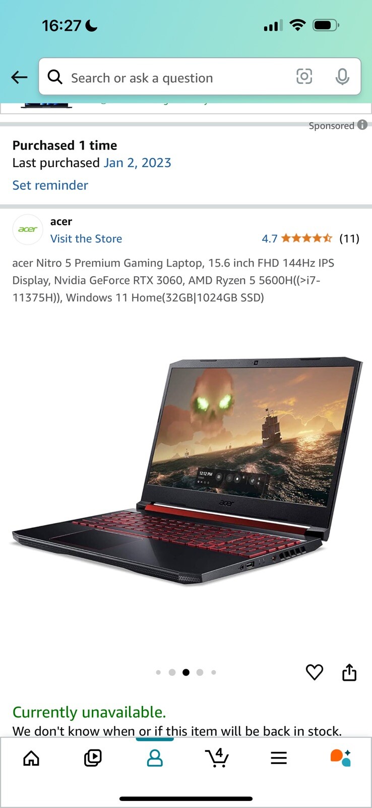 Acer Nitro 5 Premium Gaming Laptop, 15.6 Inch FHD 1440hz