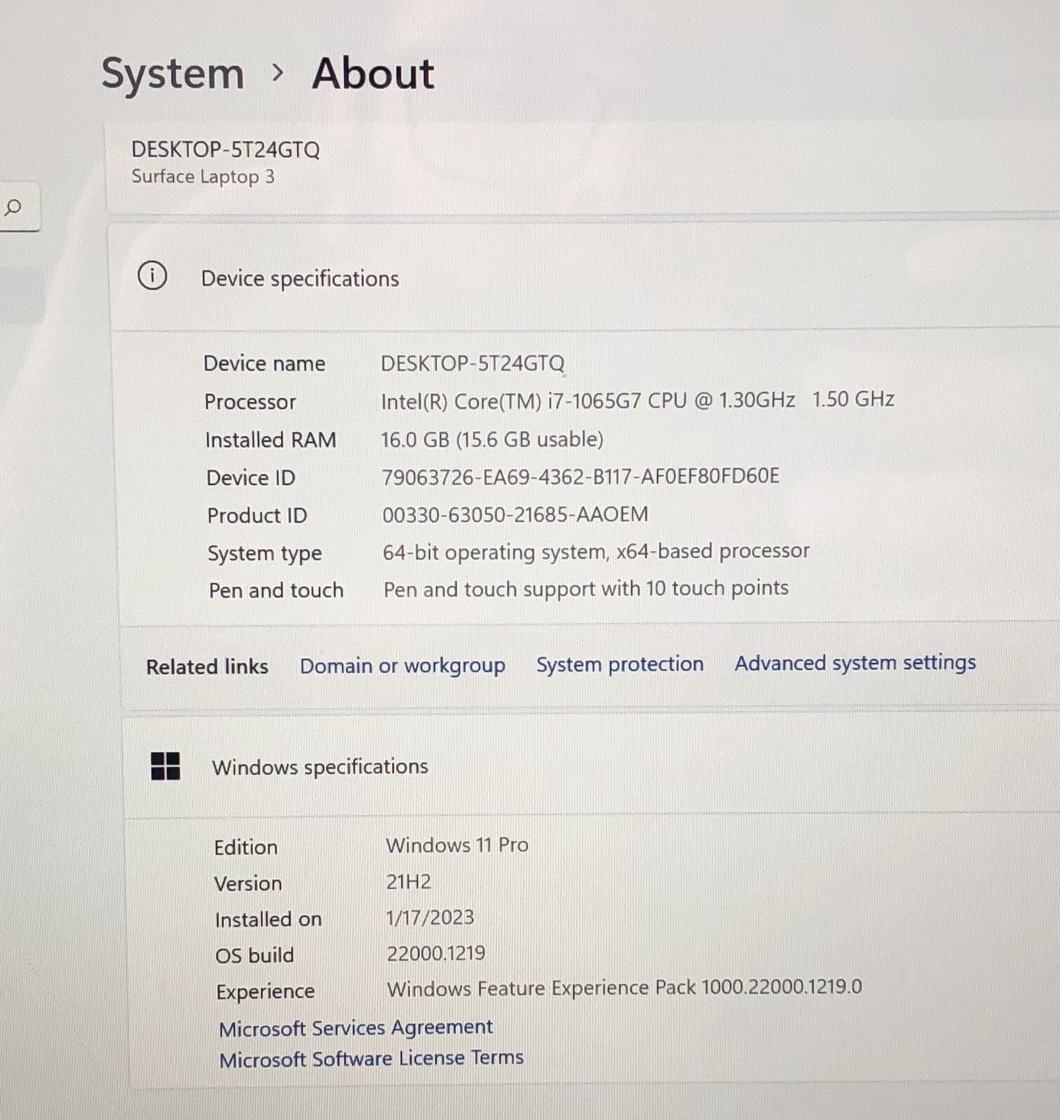Microsoft Surface Laptop 3 1868 i7-1065G7 1.30GHz 16GB 512SSD WIN 11 Pro *READ*