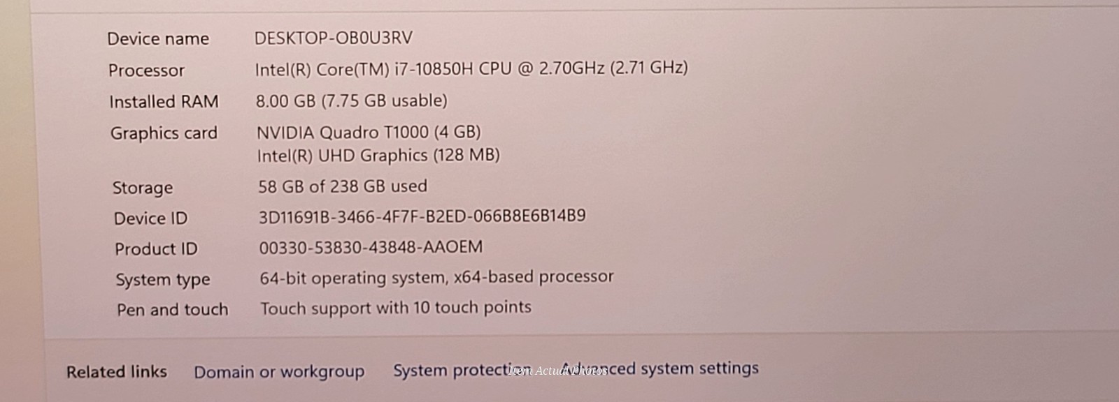 Dell Precision 5550 15.6″ 4K Touch ⭐ i7-10850H 8GB 256GB SSD Quadro T1000