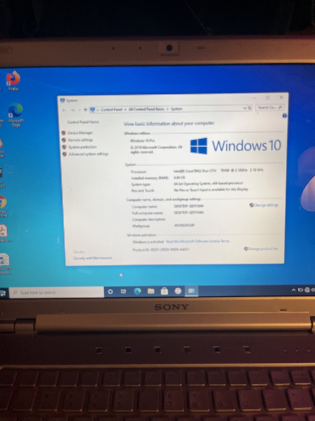 Vintage Sony Vaio PCG-5L2L Windows 10 Core 2 Duo, 4GB RAM, Tested Works